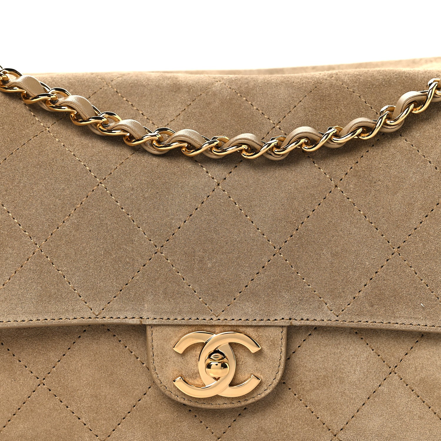 Suede Calfskin Small Souplissimo Maxi Flap Dark Beige - Image 16