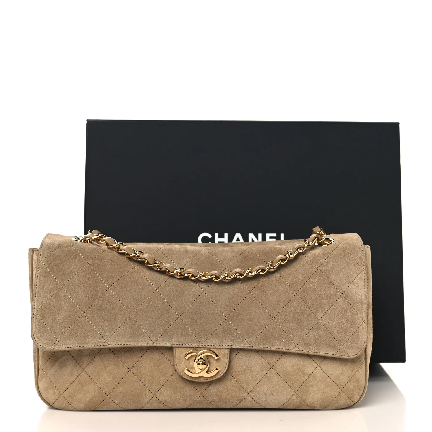 Suede Calfskin Small Souplissimo Maxi Flap Dark Beige - Image 19