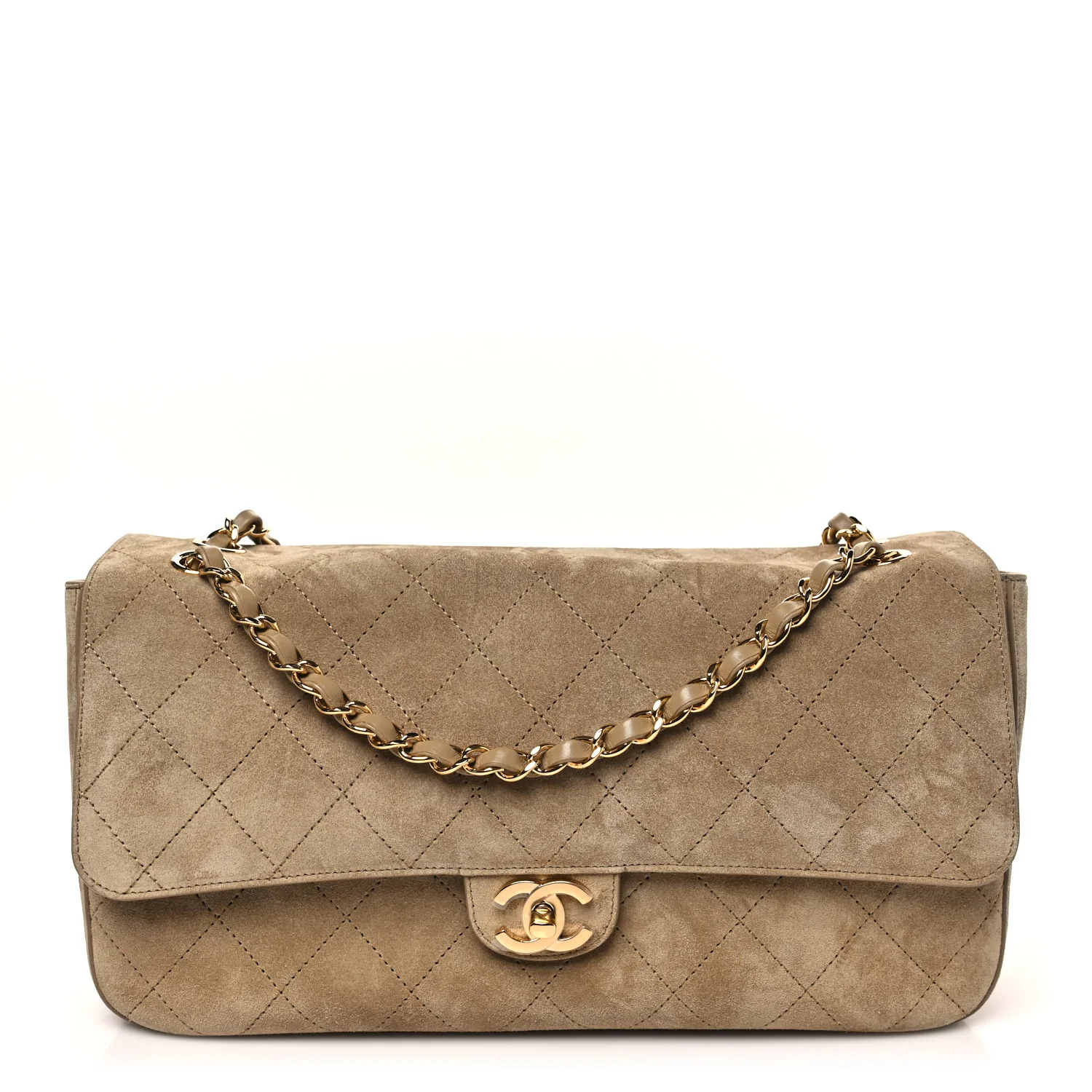 Suede Calfskin Small Souplissimo Maxi Flap Dark Beige