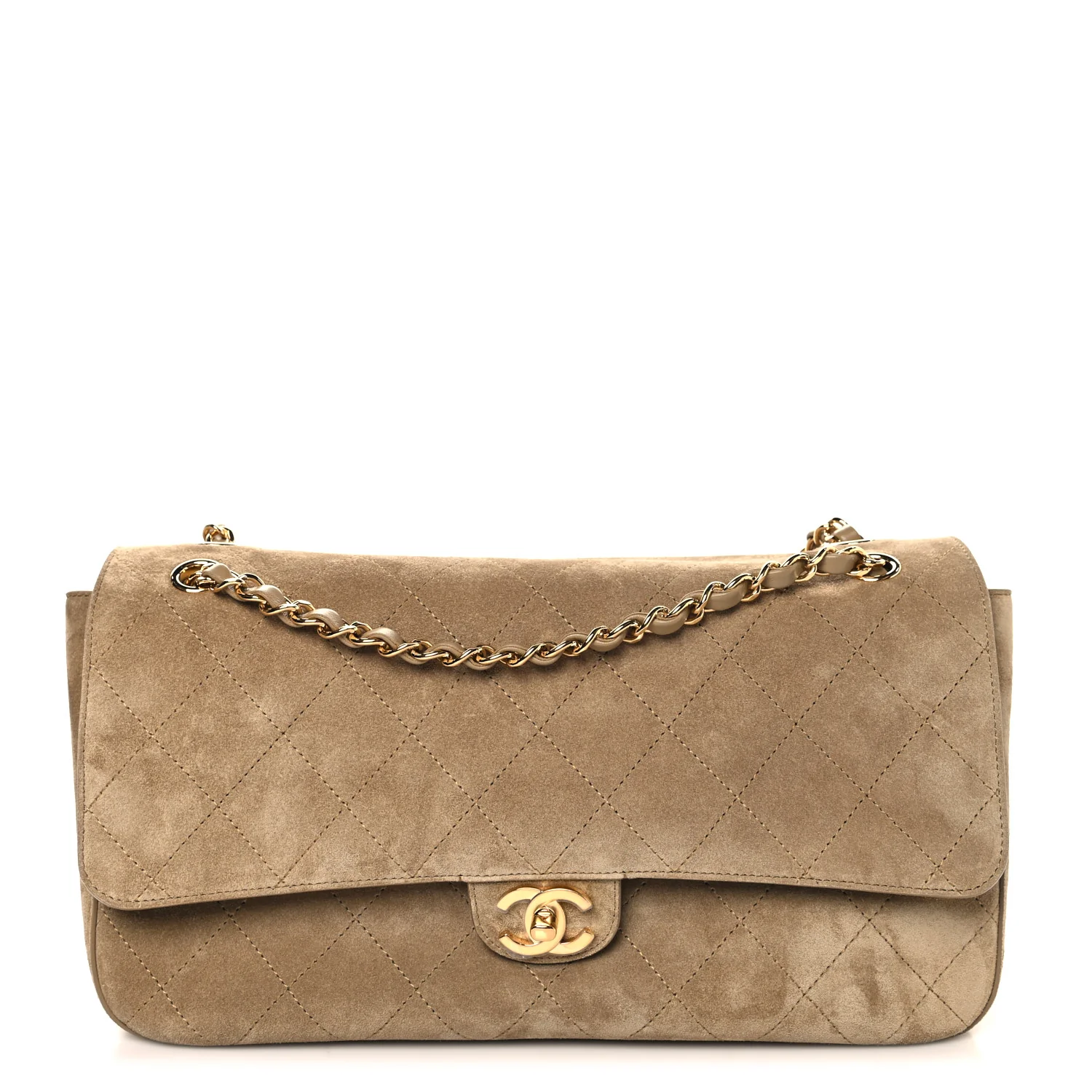 Suede Calfskin Small Souplissimo Maxi Flap Dark Beige