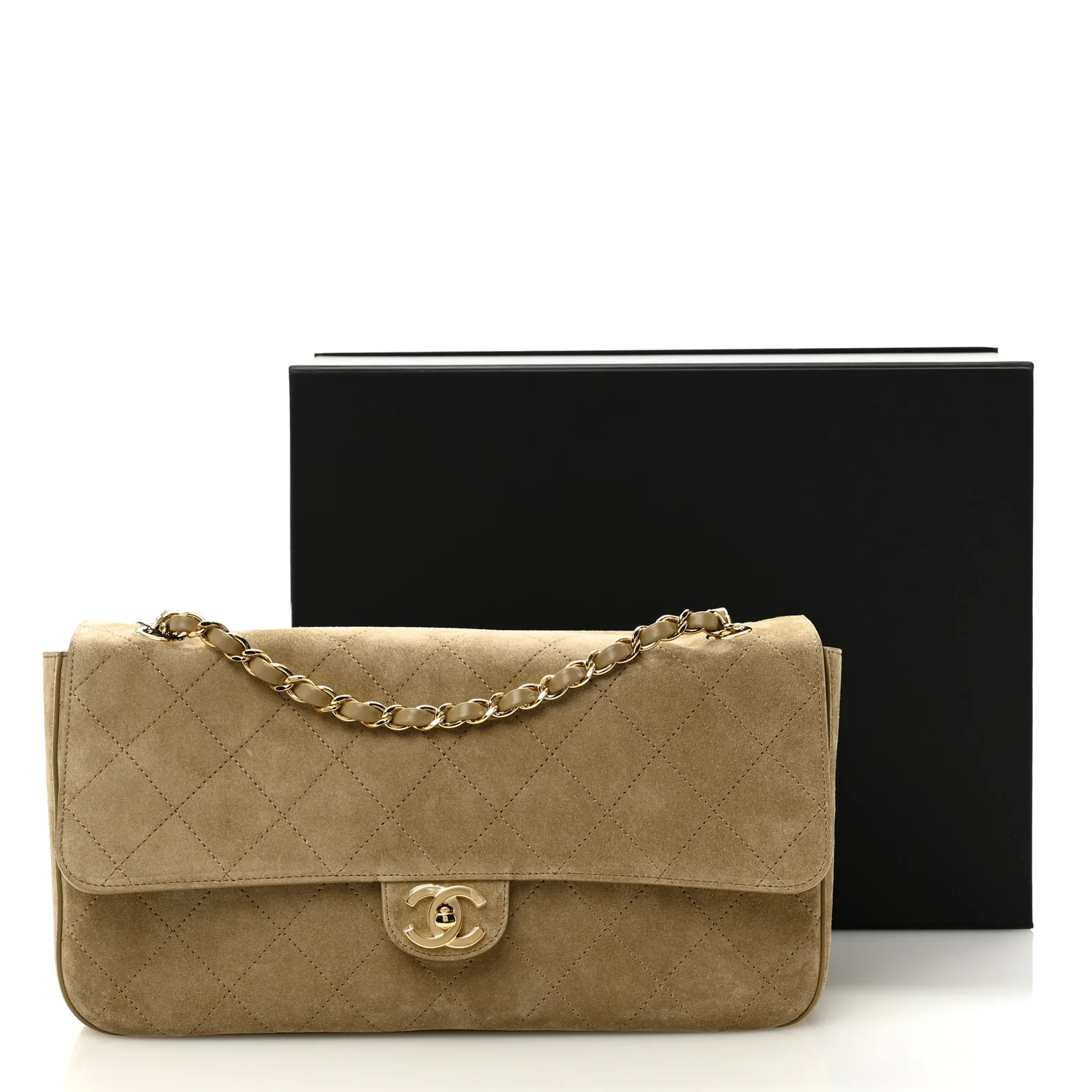 Suede Calfskin Small Souplissimo Maxi Flap Dark Beige - Image 19