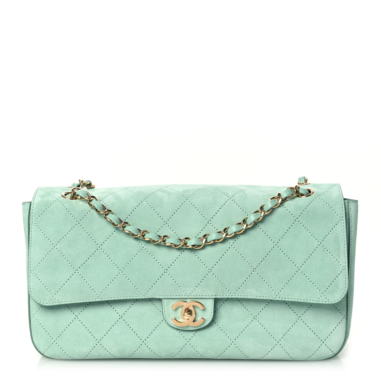 Suede Calfskin Small Souplissimo Maxi Flap Green - Image 2