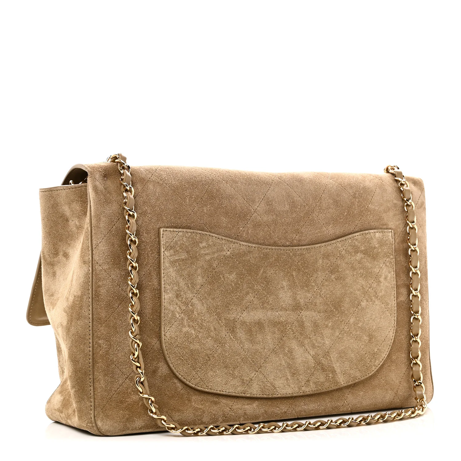 Suede Calfskin Souplissimo Maxi Flap Dark Beige - Image 3