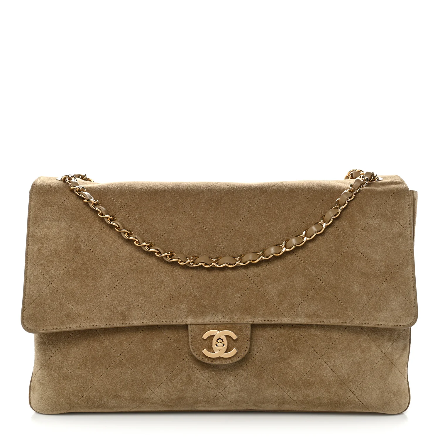 Suede Calfskin Souplissimo Maxi Flap Dark Beige