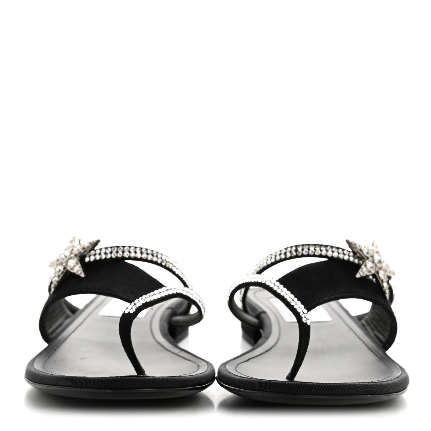 Suede Calfskin Strass Star Sandals 37 Black - Image 3