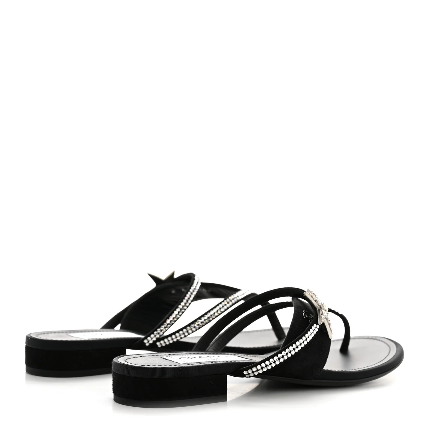 Suede Calfskin Strass Star Sandals 37 Black - Image 5