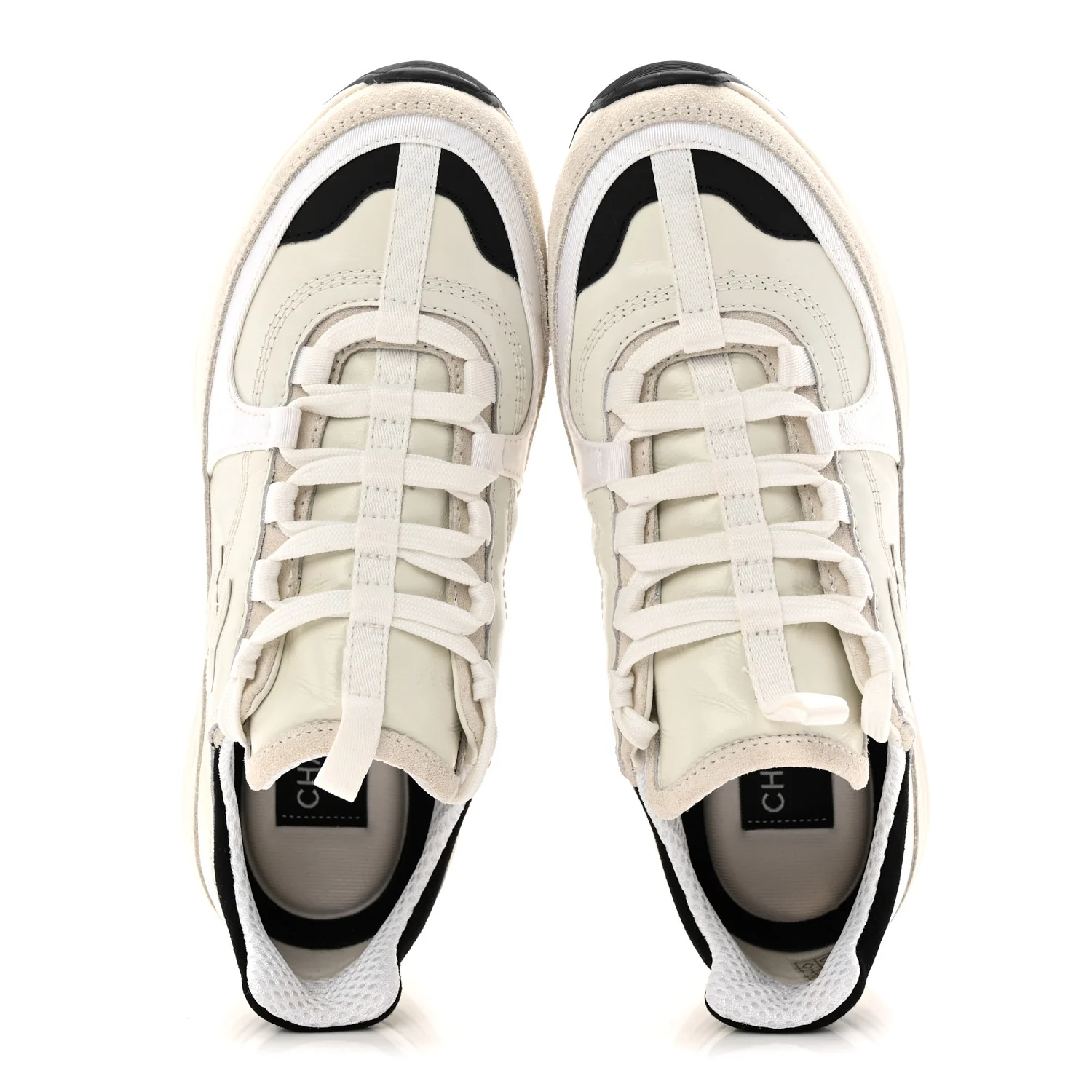 Suede Calfskin Womens CC Sneakers 36.5 White Black - Image 2