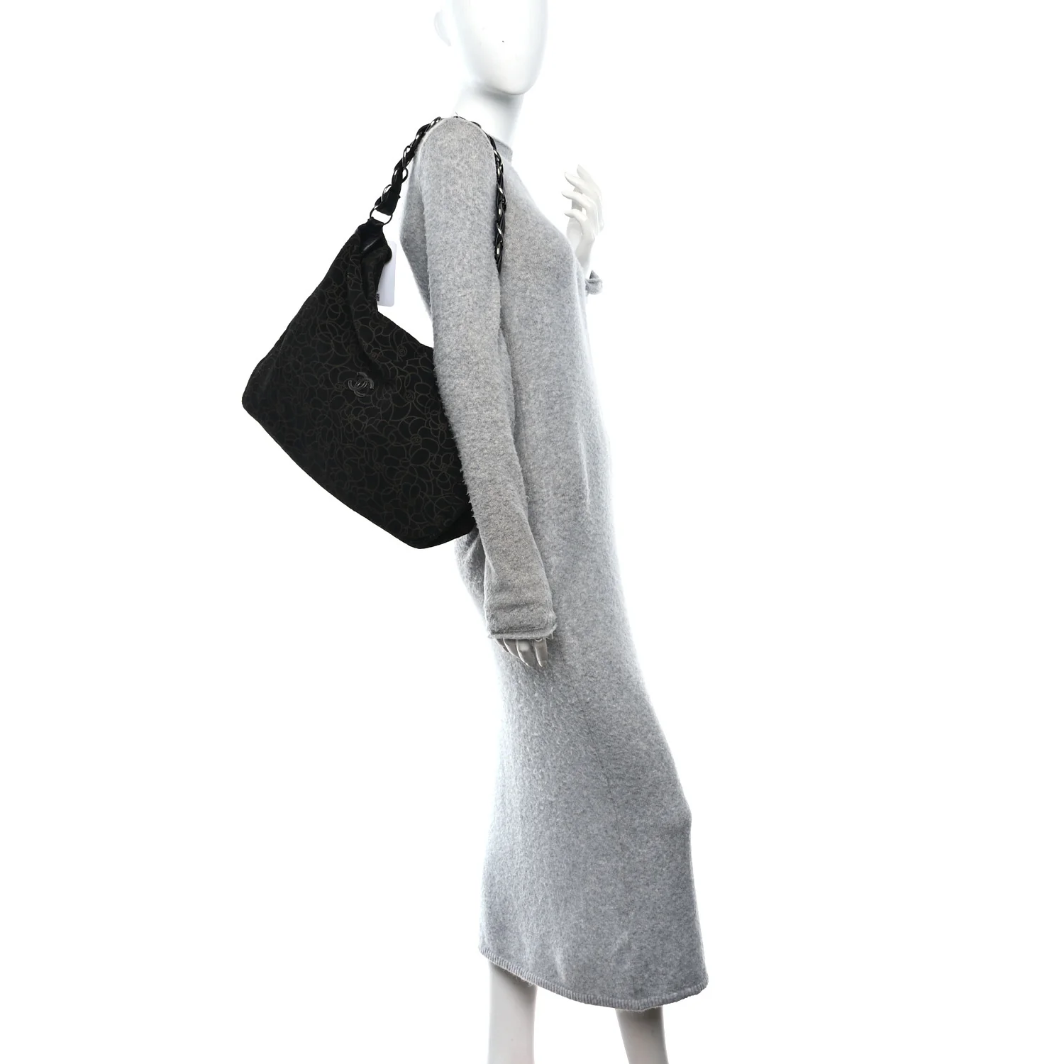 Suede Camellia Hobo Bag Black - Image 3