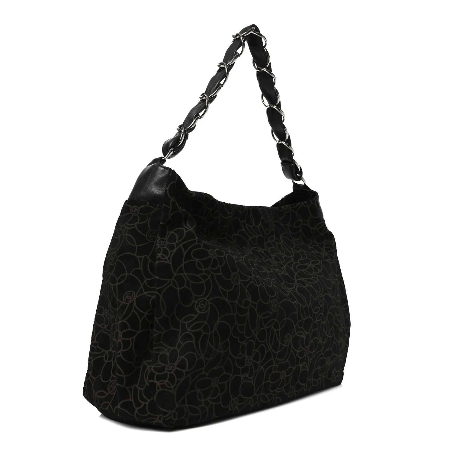 Suede Camellia Hobo Bag Black - Image 4
