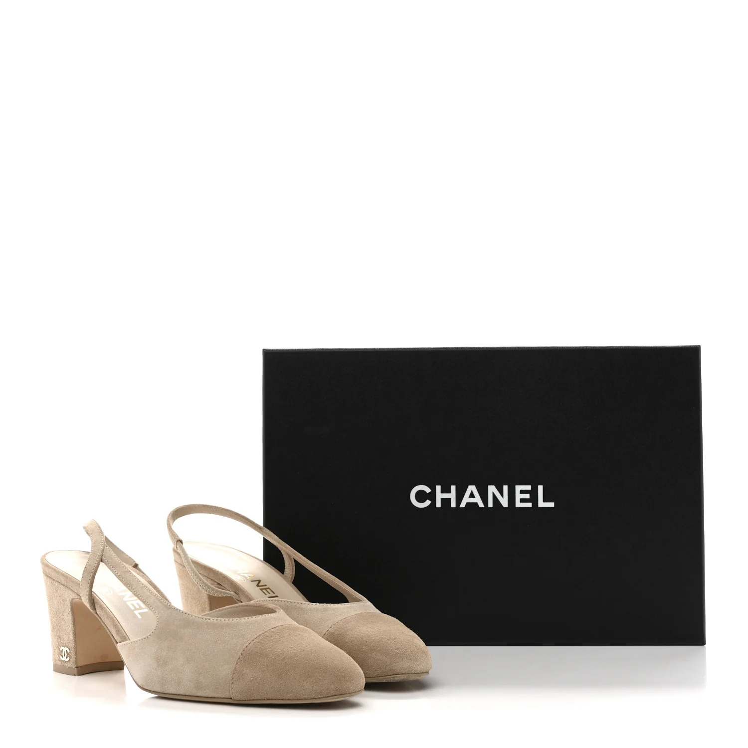 Suede Cap Toe CC Slingback Pumps 38 Ivory Light Beige - Image 10