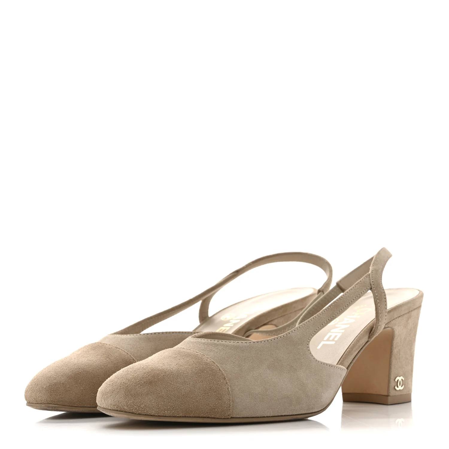 Suede Cap Toe CC Slingback Pumps 38 Ivory Light Beige - Image 4