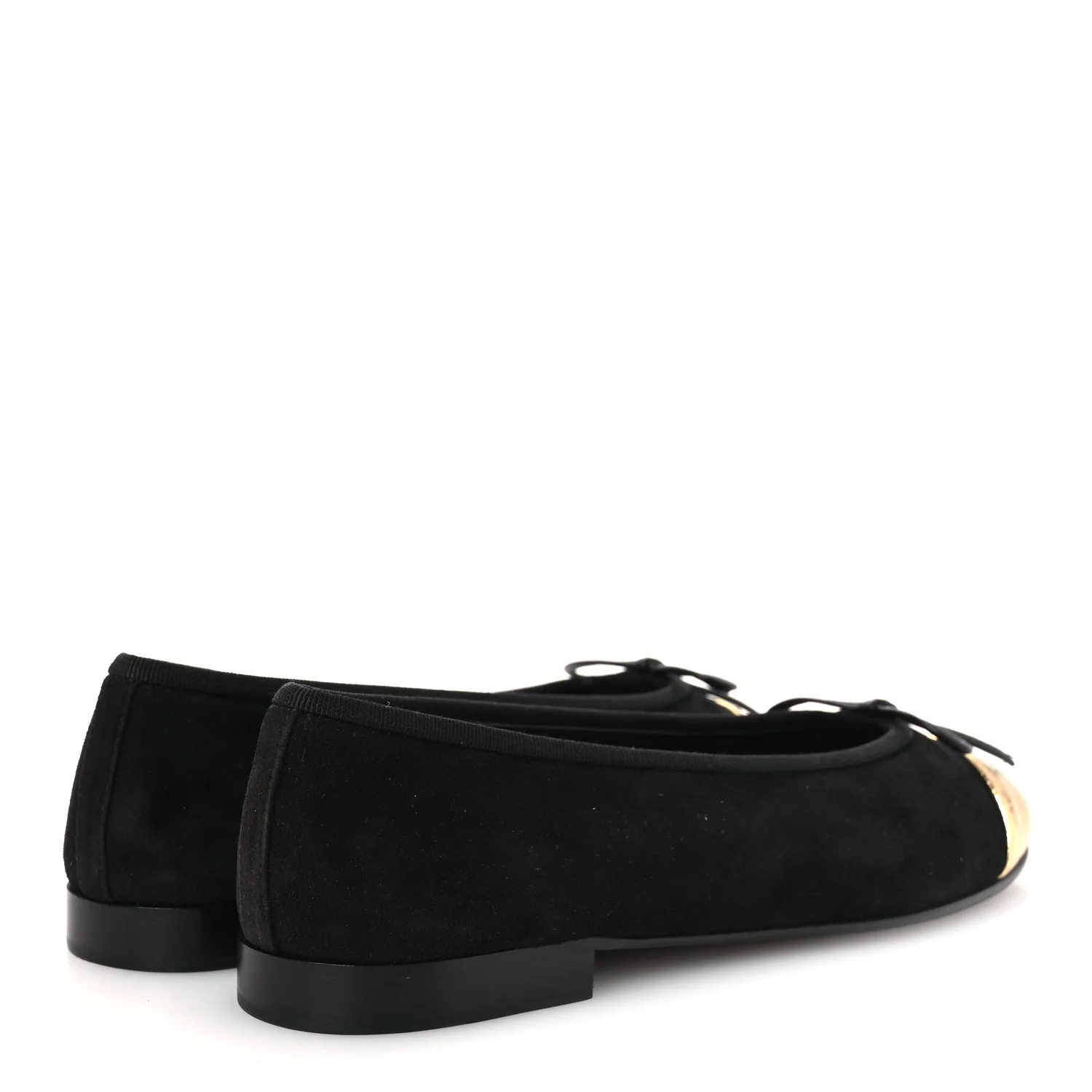 Suede Crackled Laminated Calfskin Cap Toe Ballerina Flats 36.5 Black Gold - Image 5