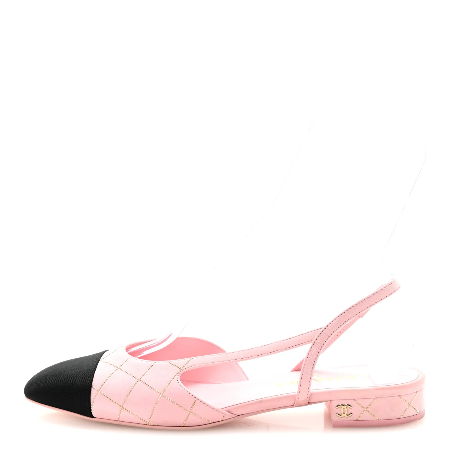 Suede Crystal Grosgrain Cap Toe CC Slingback Flats 40 Pink Gold Black