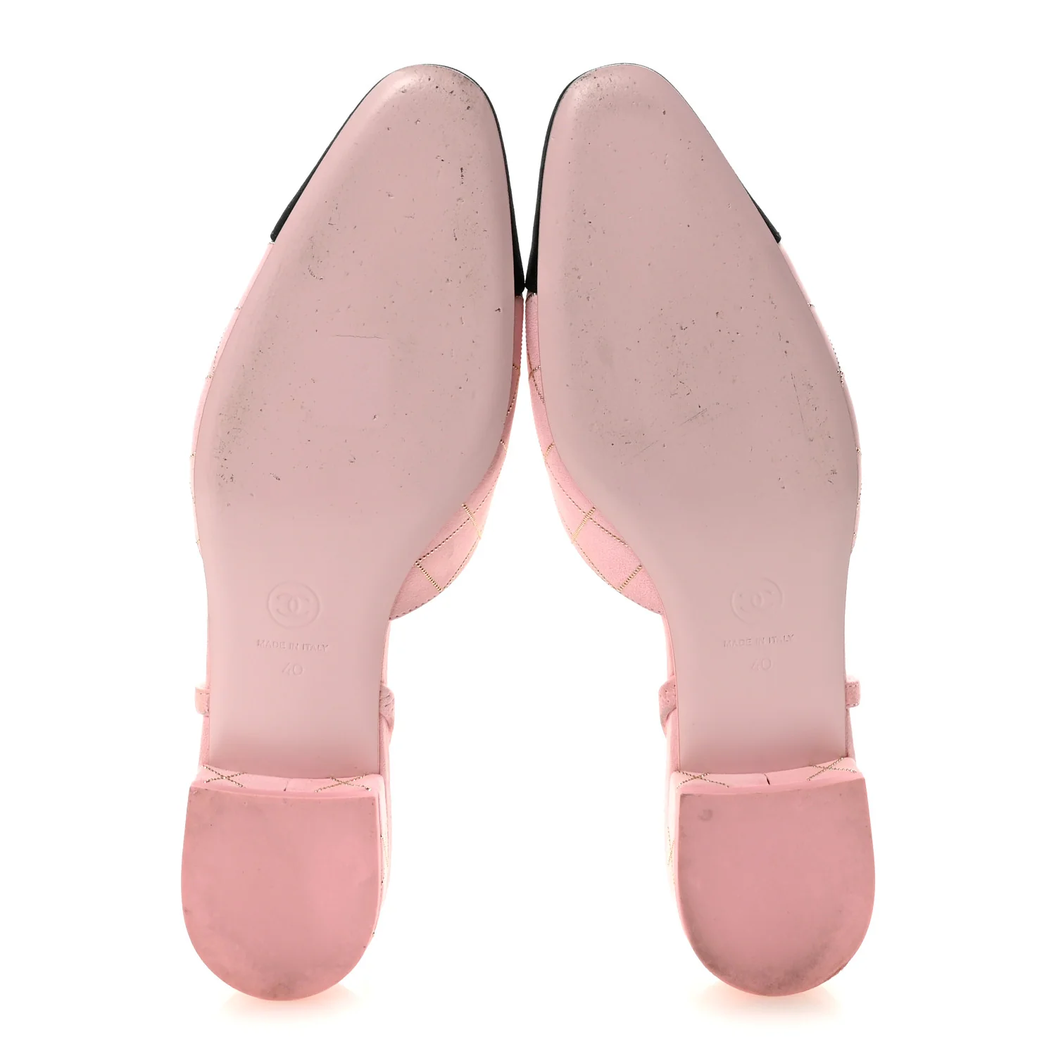 Suede Crystal Grosgrain Cap Toe CC Slingback Flats 40 Pink Gold Black - Image 6