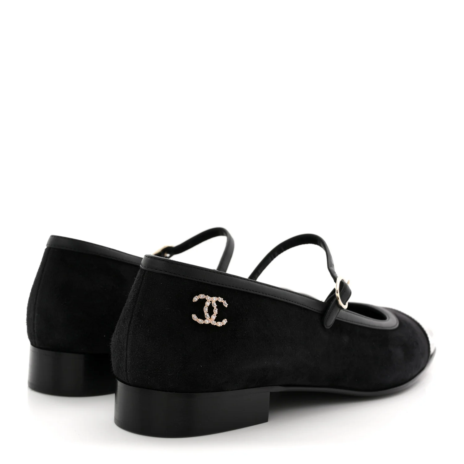 Suede Kidskin Lambskin Patent Calfskin Crystal CC Cap Toe Flats 40 Black - Image 5