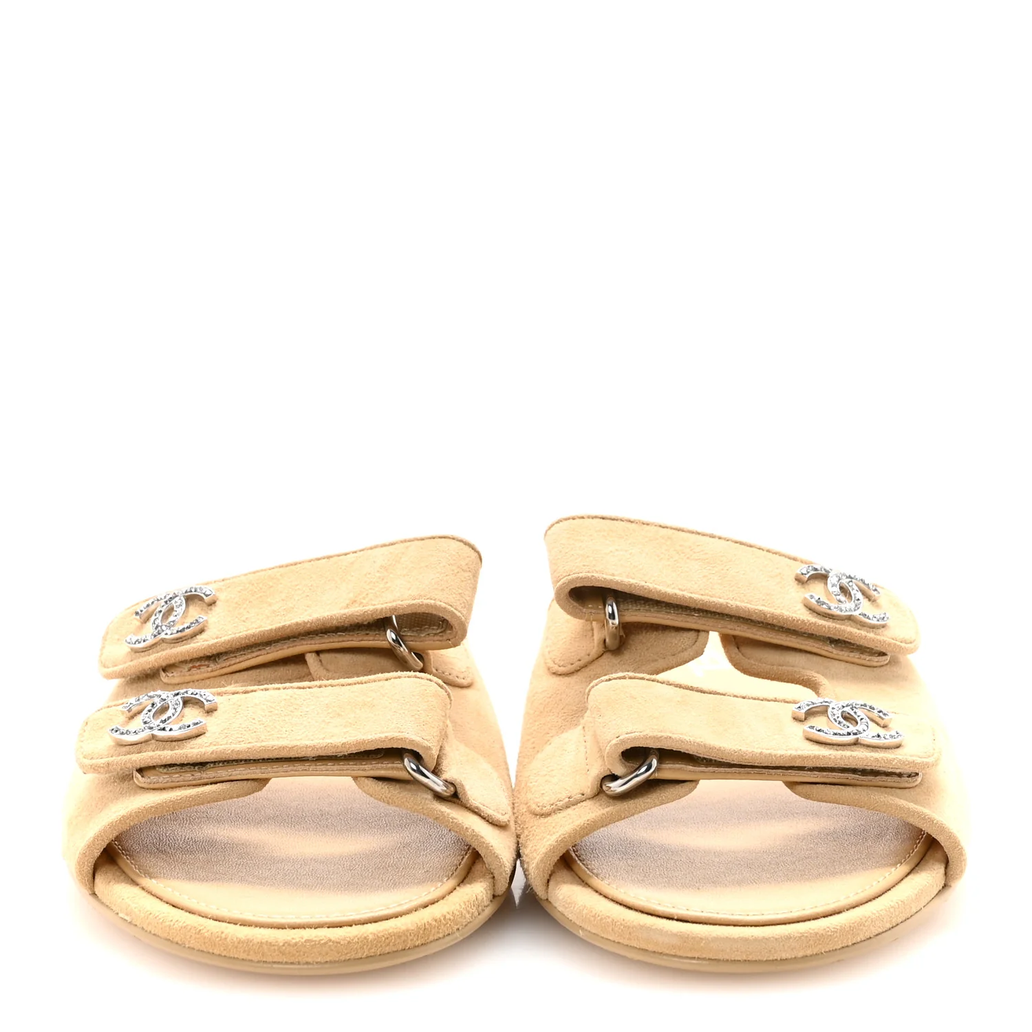Suede Kidskin Velcro Mules 38 Beige - Image 3