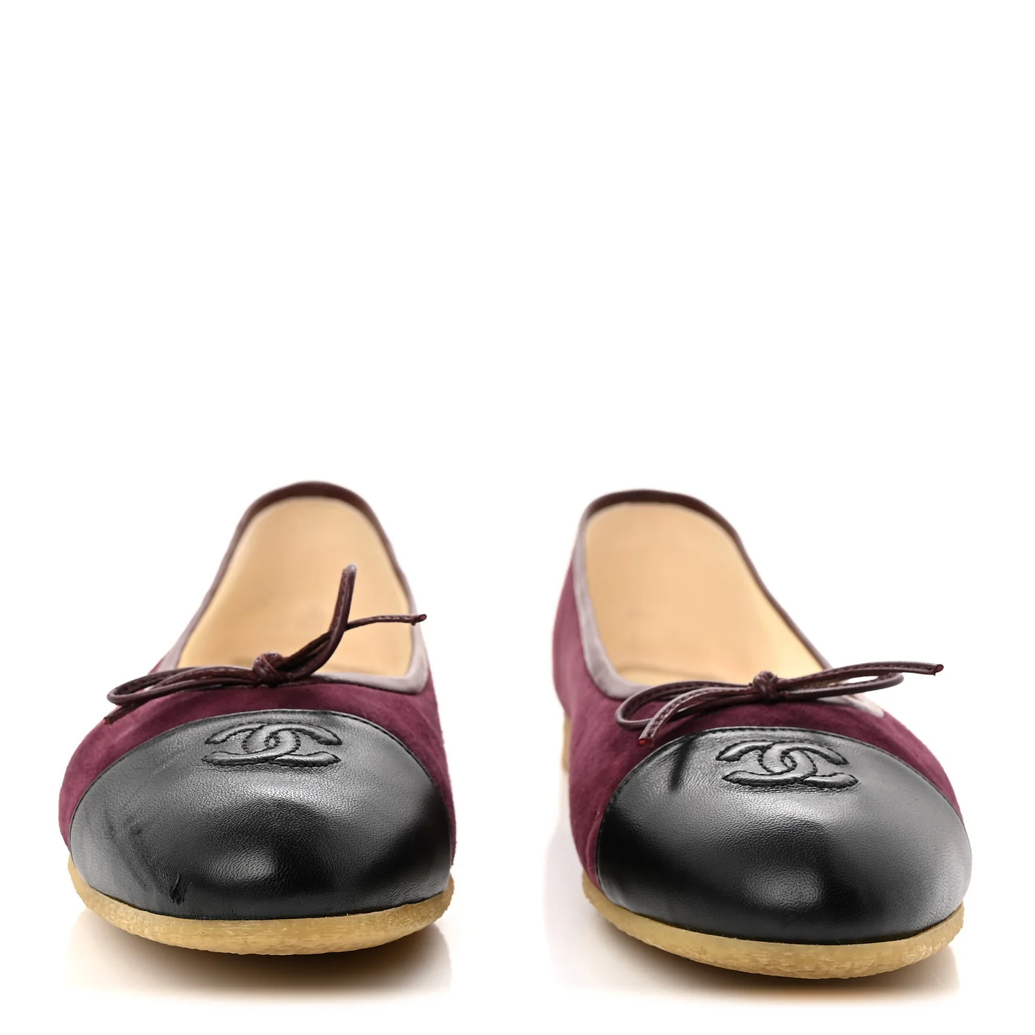 Suede Lambskin Cap Toe CC Ballerina Flats 41 Burgundy Black - Image 3