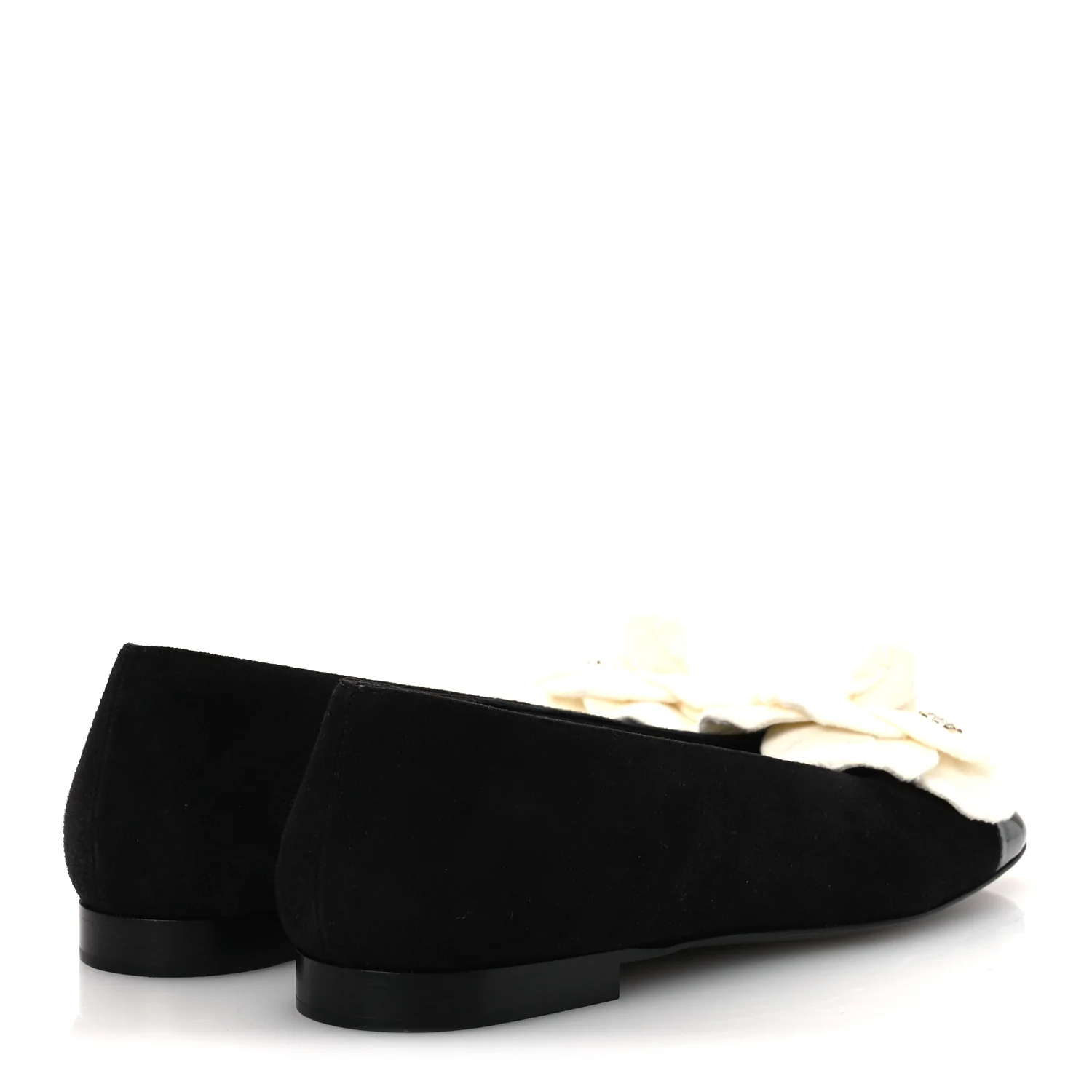Suede Patent Cap Toe Camellia Ballerina Flats 37.5 Black White - Image 5
