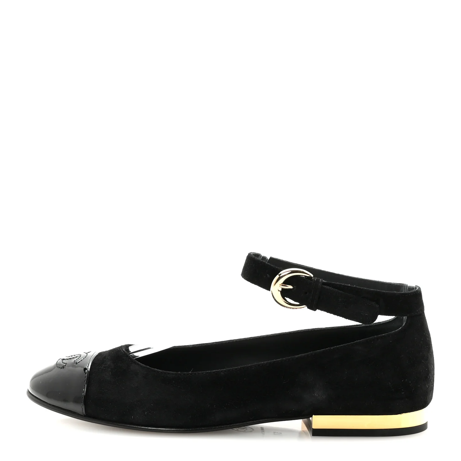 Suede Patent Cap Toe CC Mary Jane Flats 37 Black