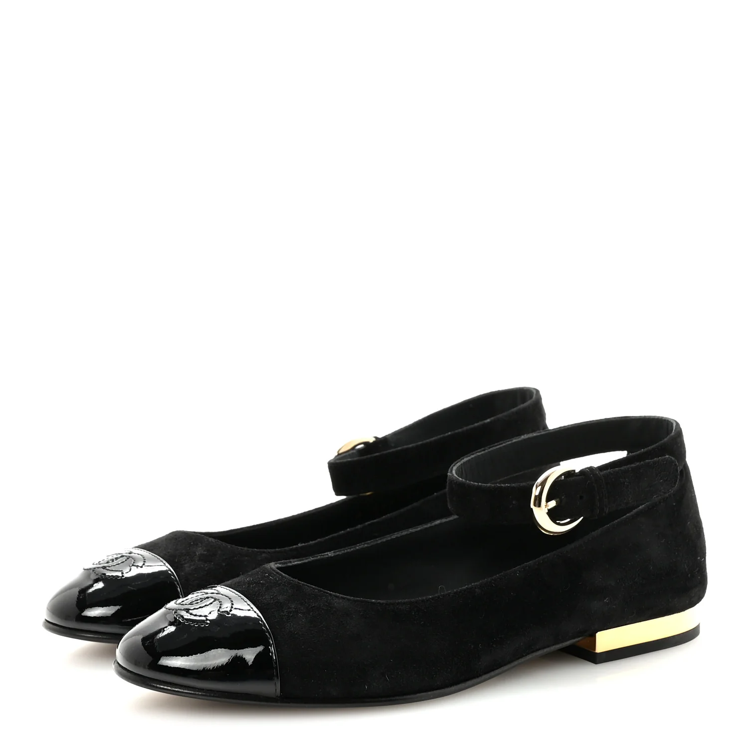 Suede Patent Cap Toe CC Mary Jane Flats 37 Black - Image 4