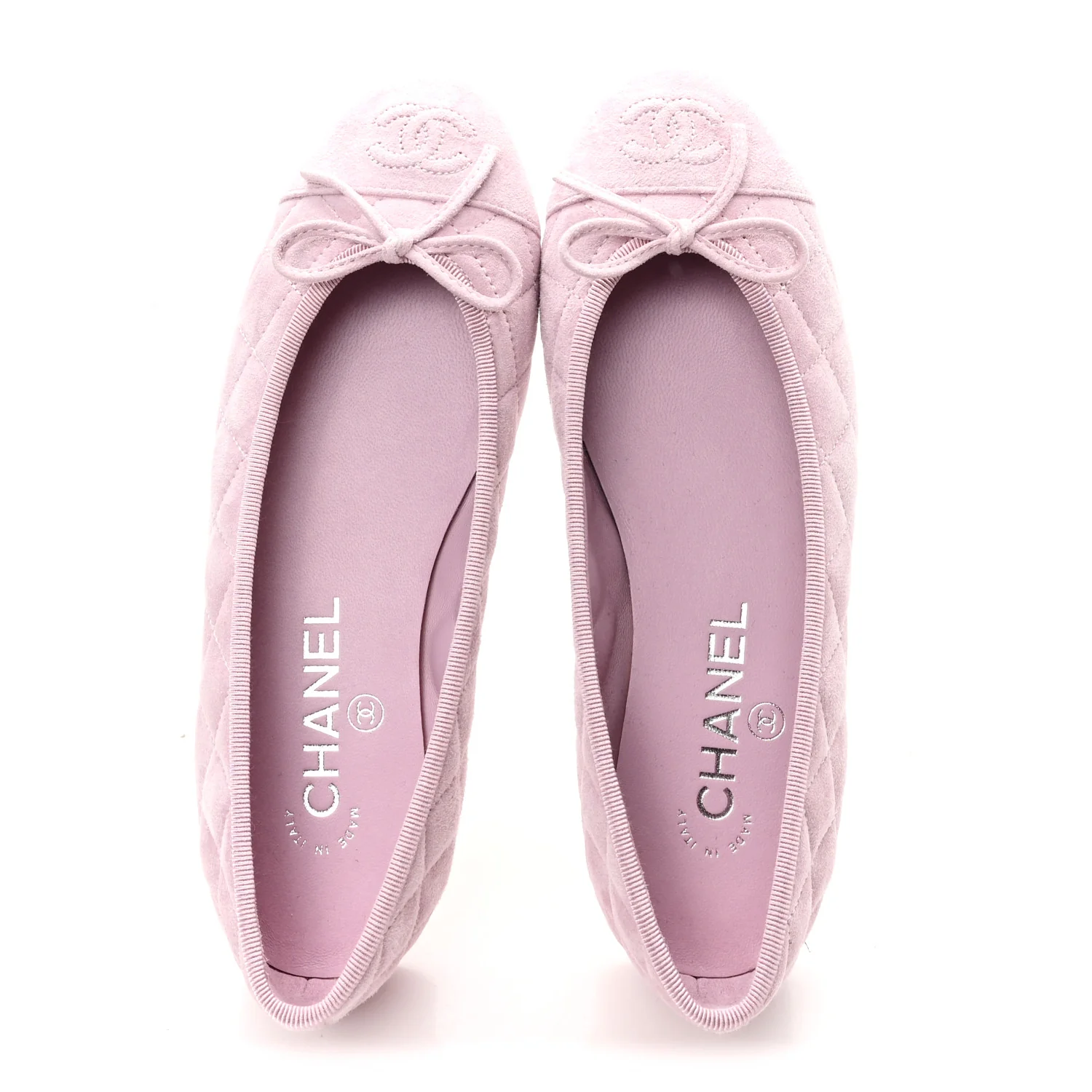 Suede Quilted Cap Toe CC Ballerina Flats 36 Light Pink - Image 2