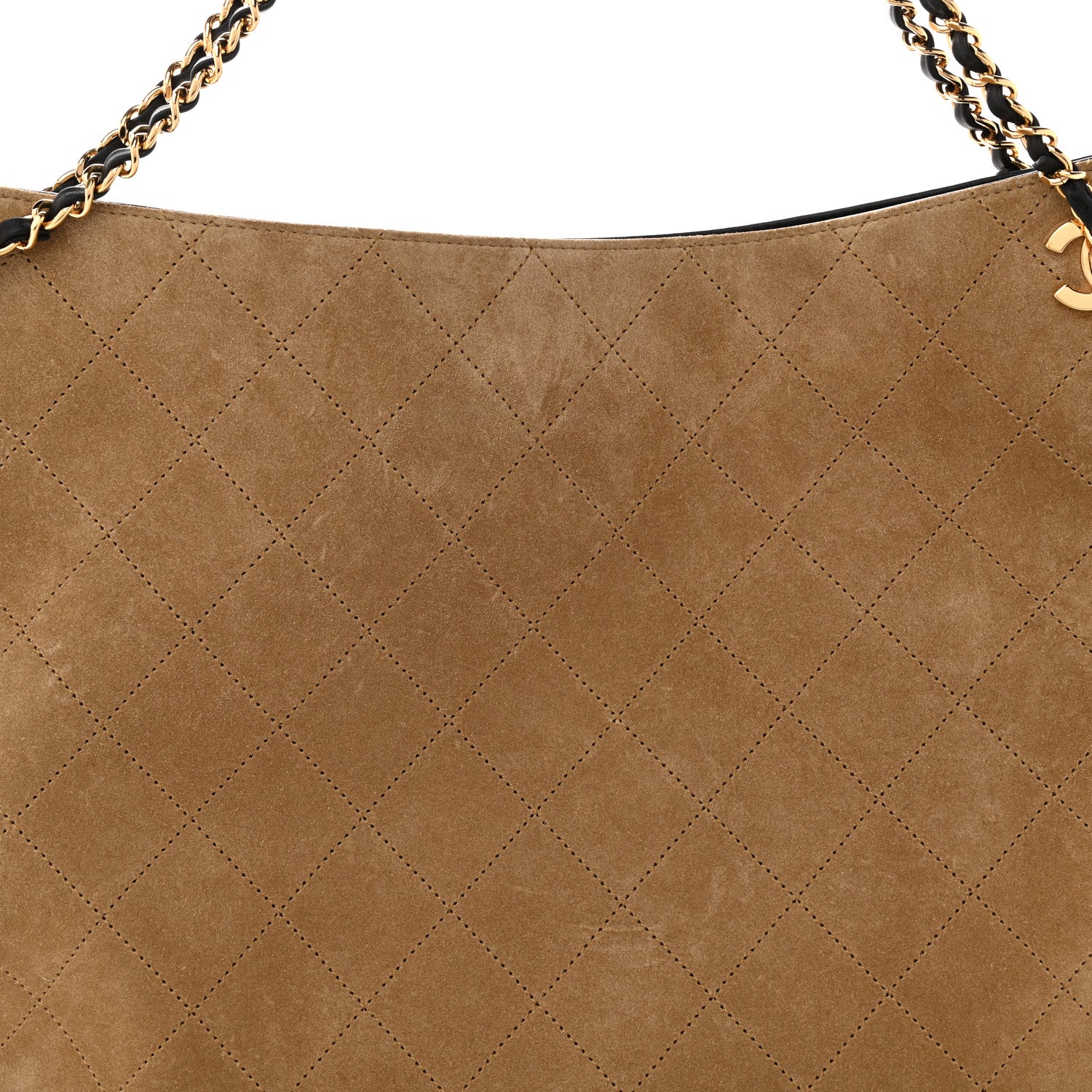 Suede Quilted Eyes On You Large Shopping Bag Beige - Image 8