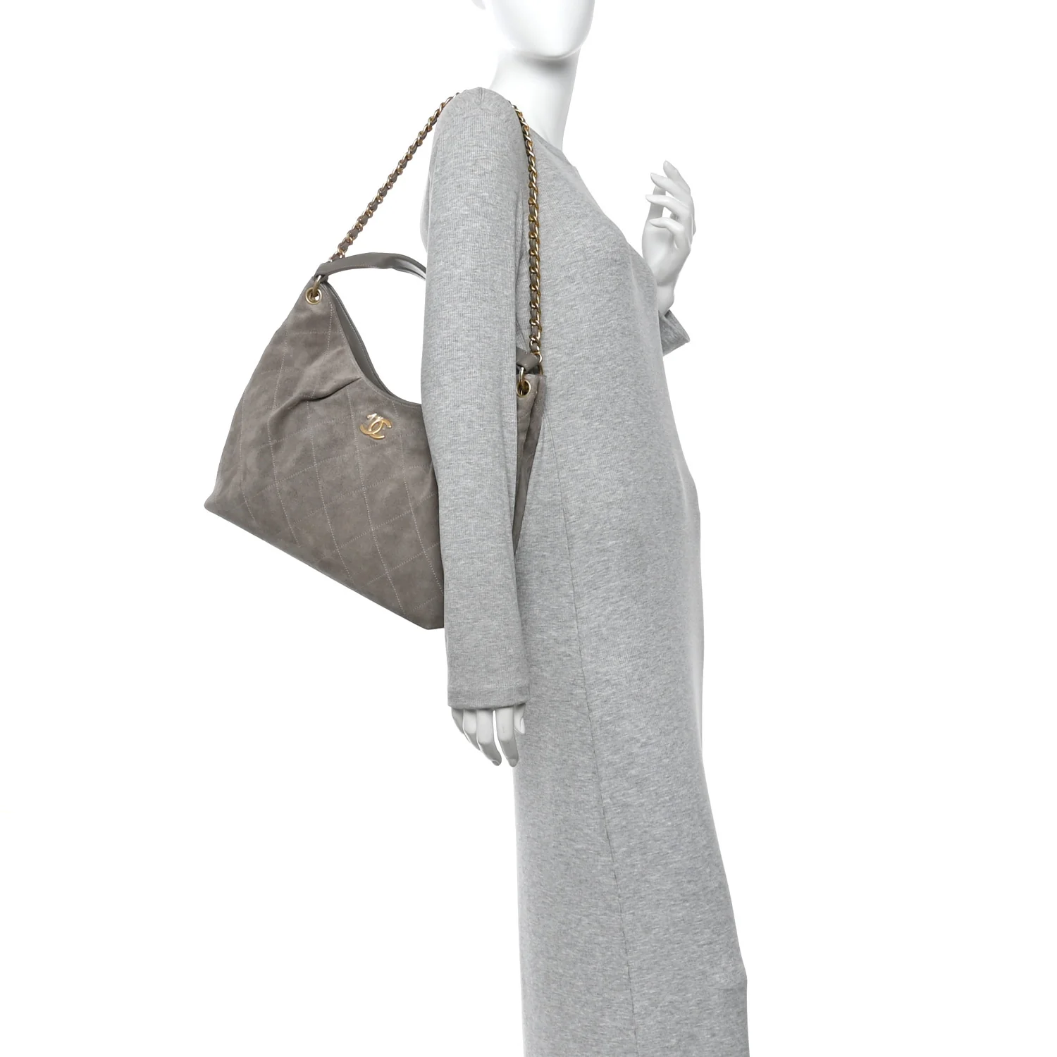 Suede Quilted Large Hobo Dark Grey - Image 2