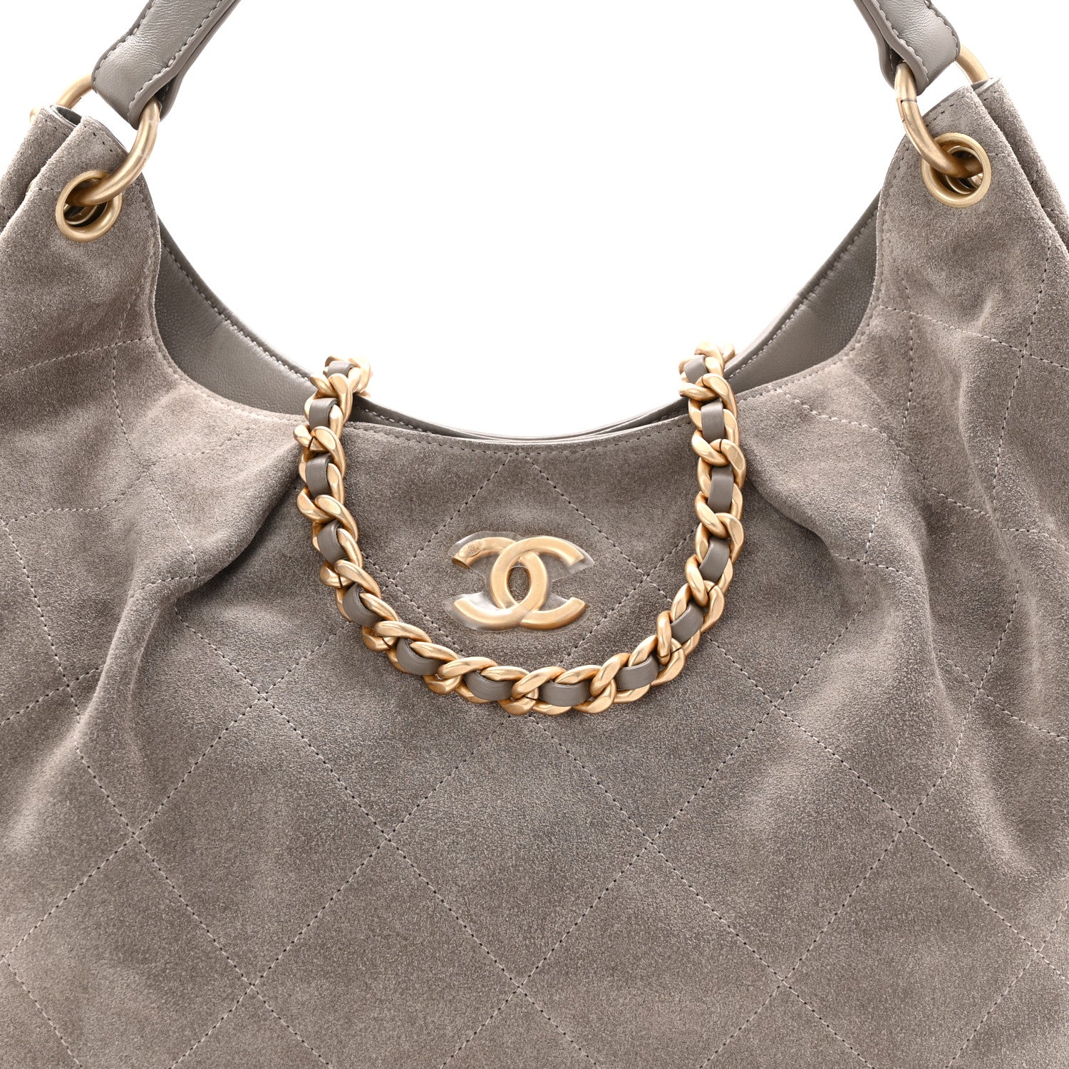 Suede Quilted Large Hobo Dark Grey - Image 8
