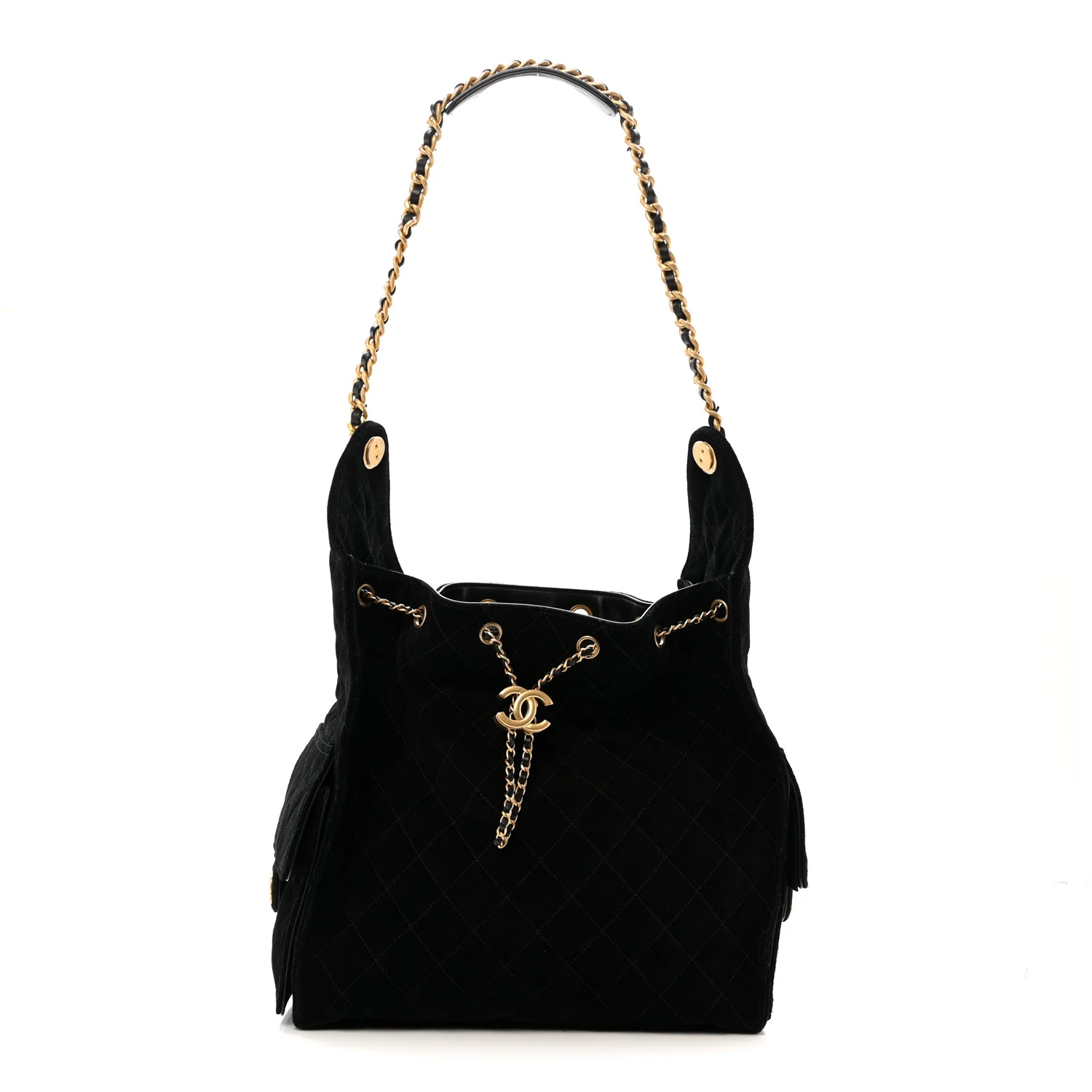 Suede Quilted Medium Chanel 25 Handbag Black