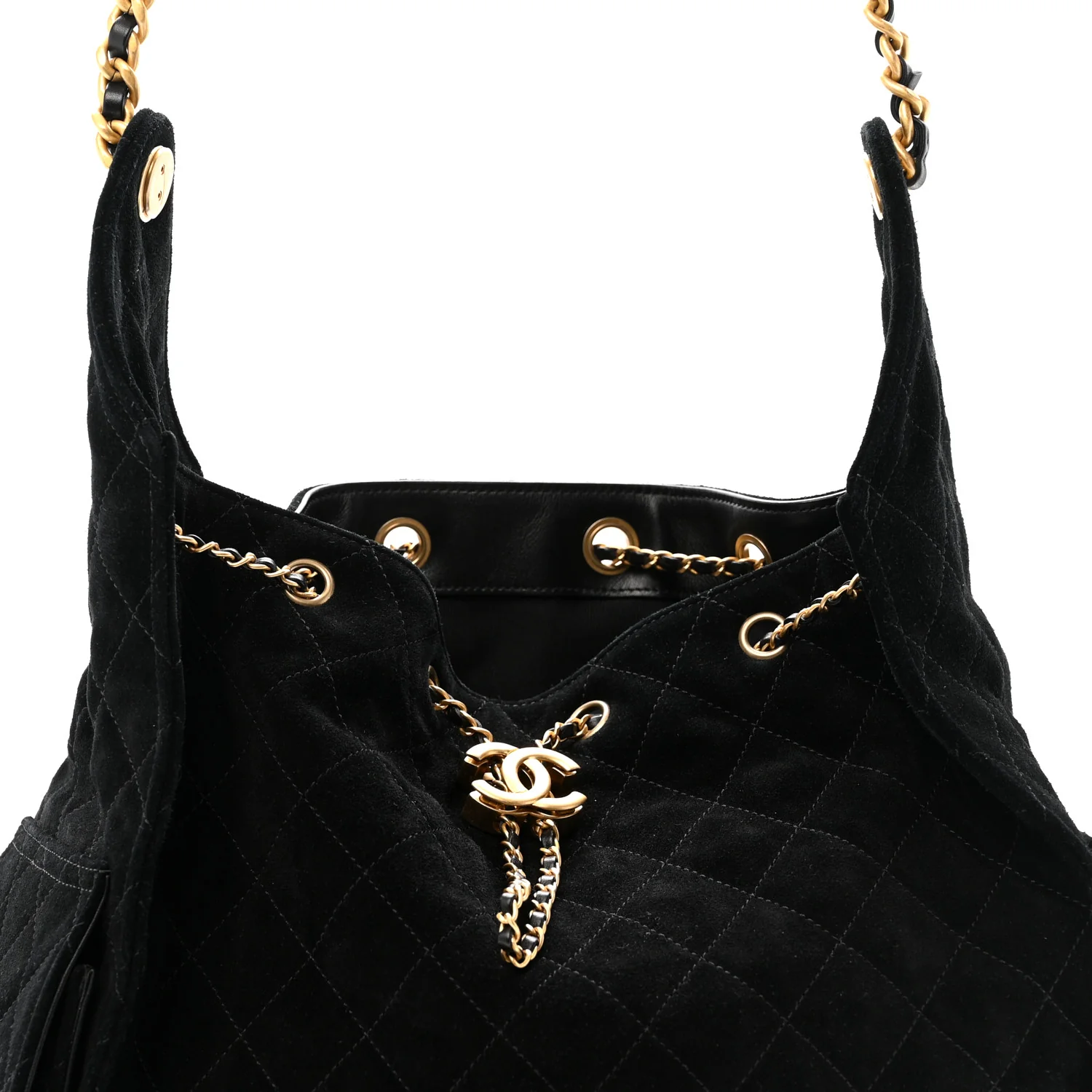 Suede Quilted Medium Chanel 25 Handbag Black - Image 8