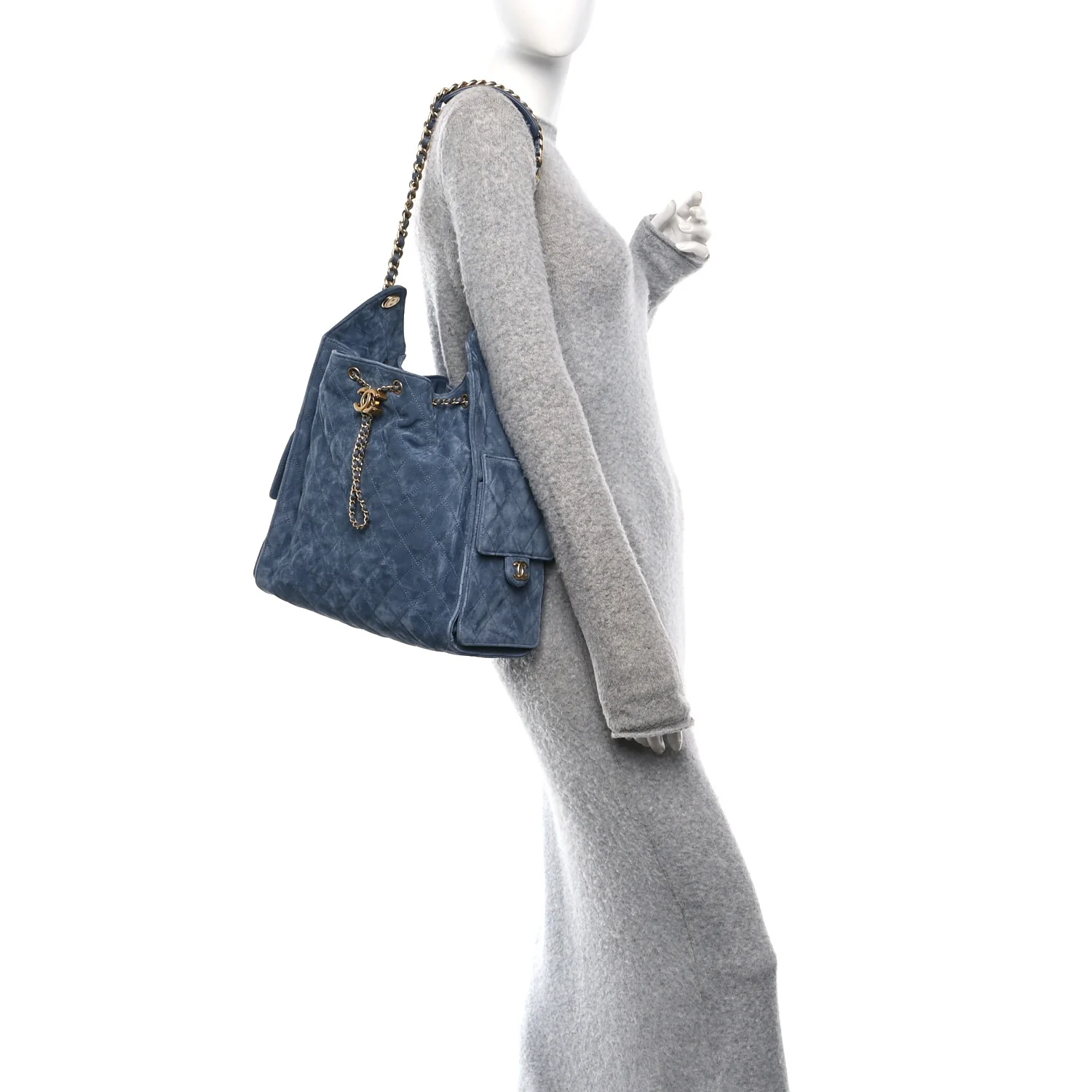 Suede Quilted Medium Chanel 25 Handbag Blue - Image 2