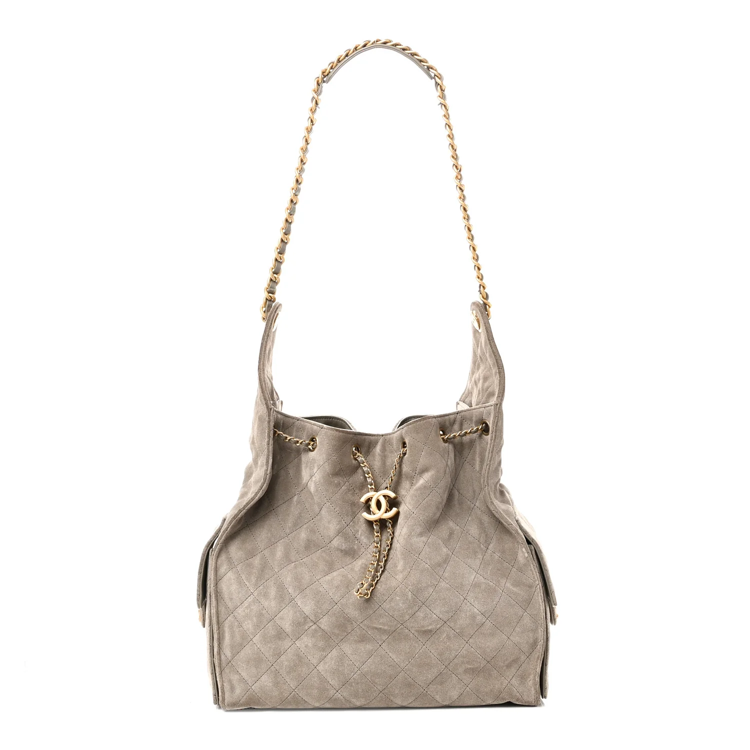 Suede Quilted Medium Chanel 25 Handbag Grey