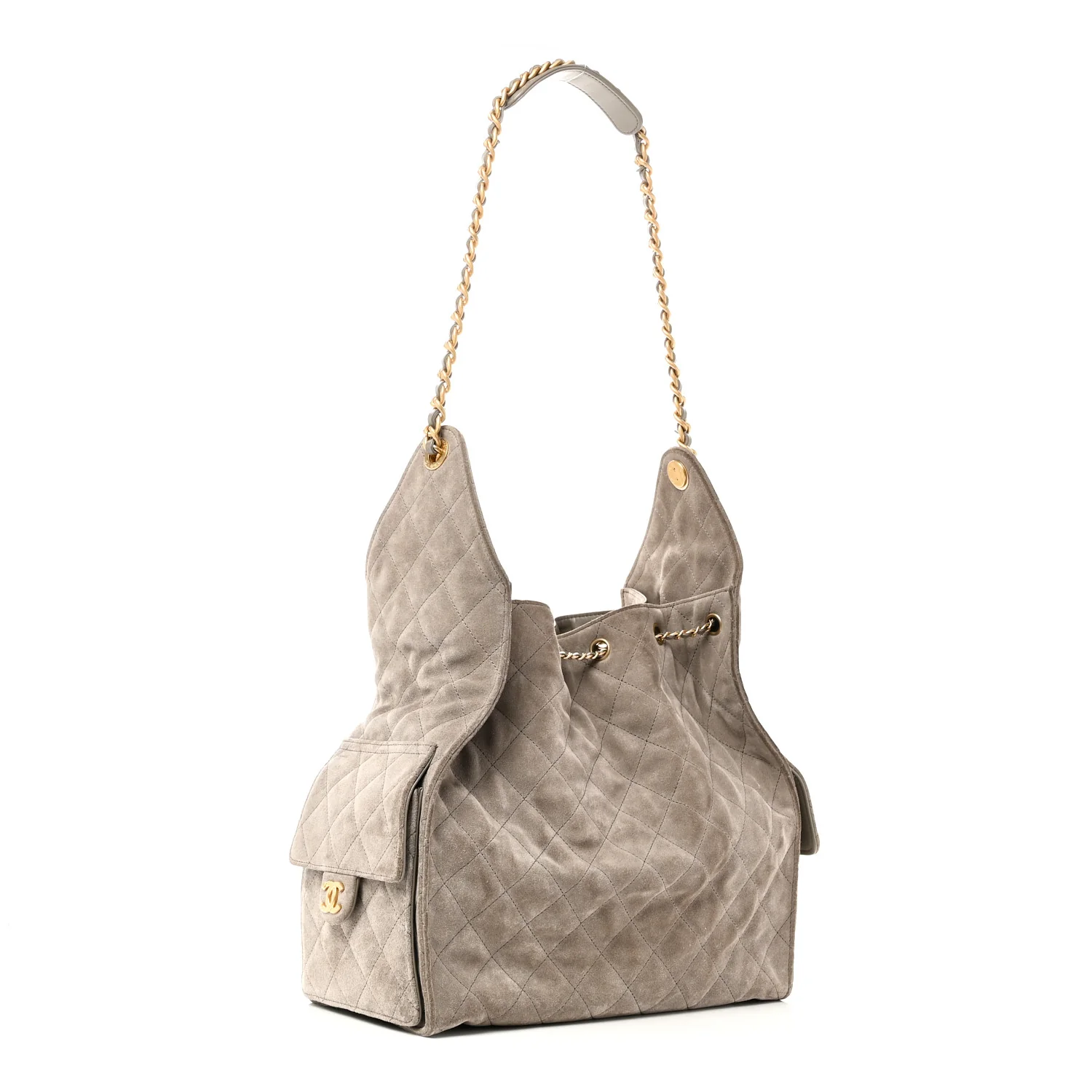 Suede Quilted Medium Chanel 25 Handbag Grey - Image 3