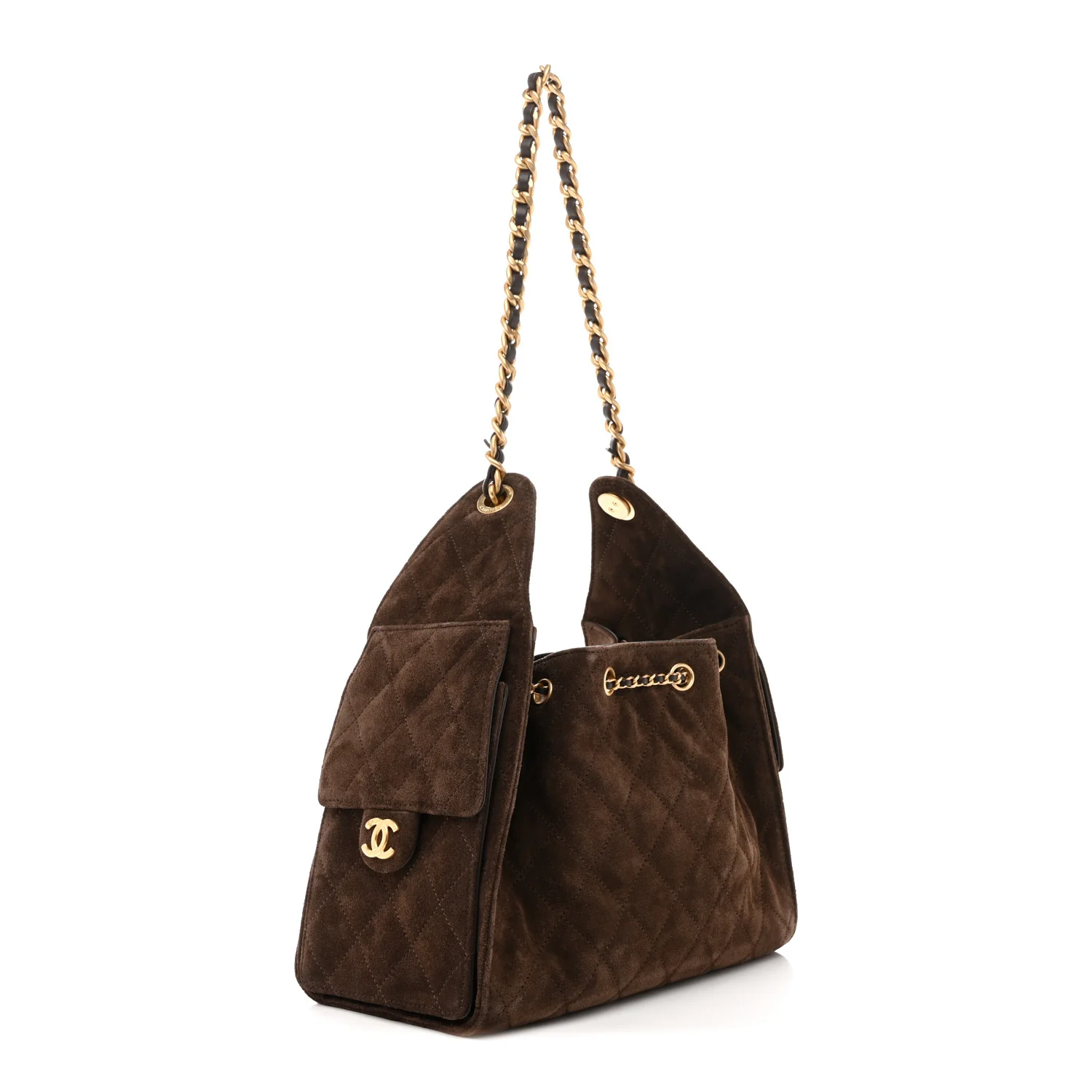 Suede Quilted Small Chanel 25 Handbag Dark Brown - Image 3