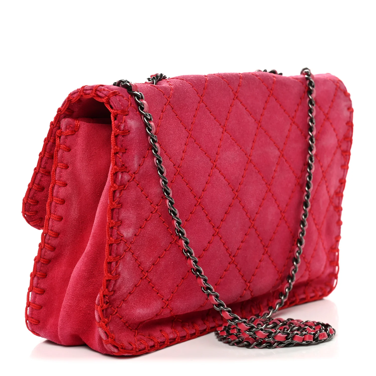 Suede Quilted Whipstitch Flap Red - Image 3
