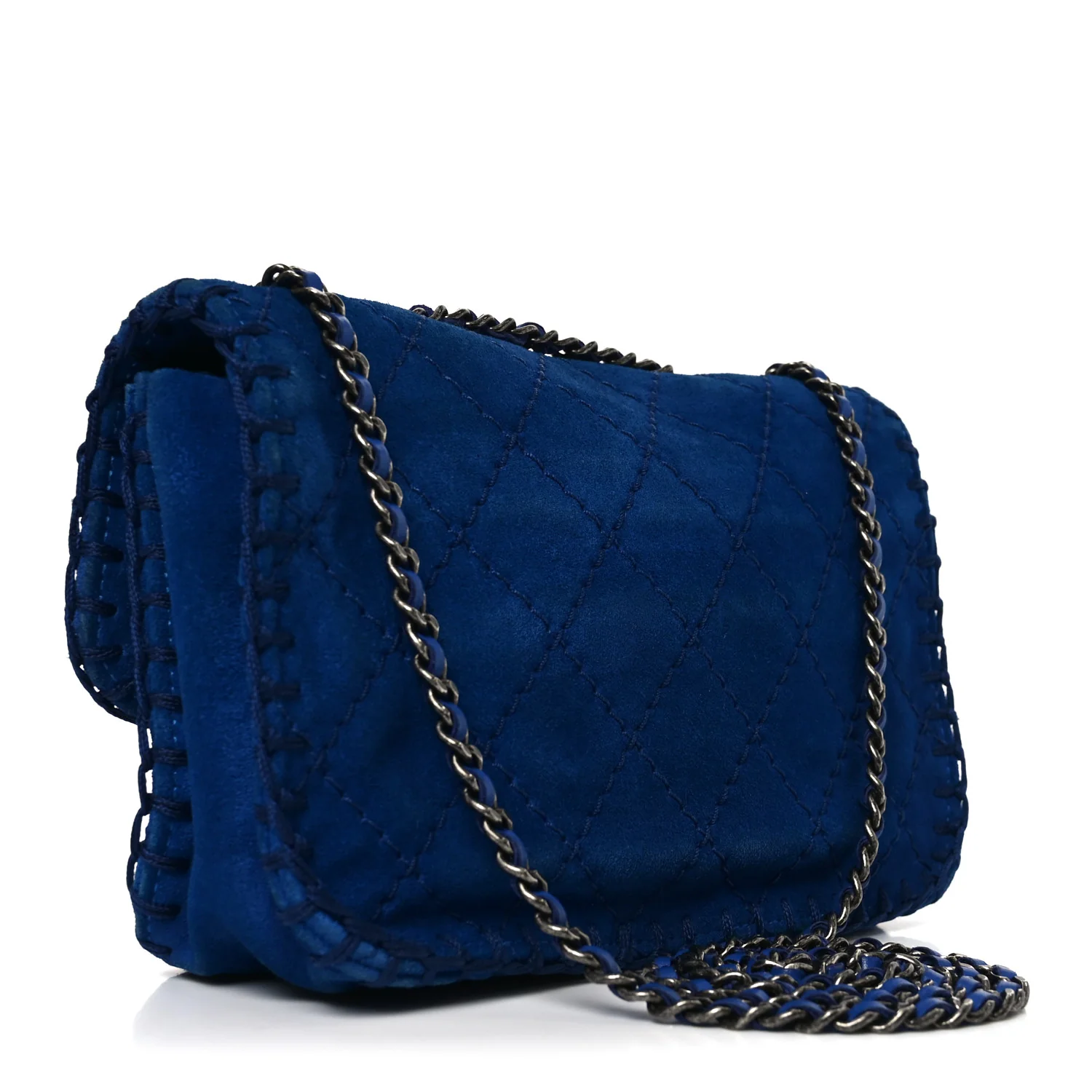 Suede Quilted Whipstitch Mini Flap Blue - Image 3