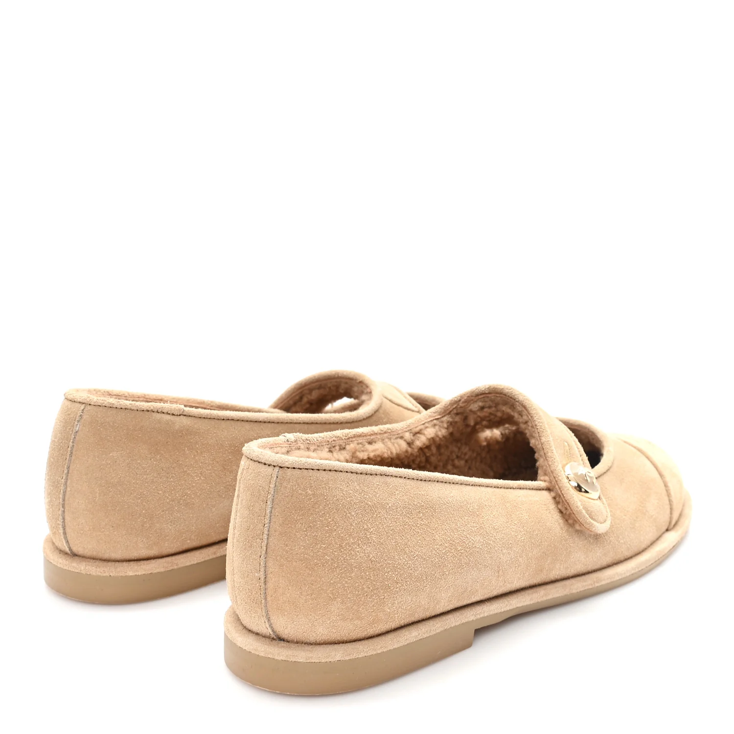 Suede Shearling Mary Jane Flats 36.5 Beige - Image 5