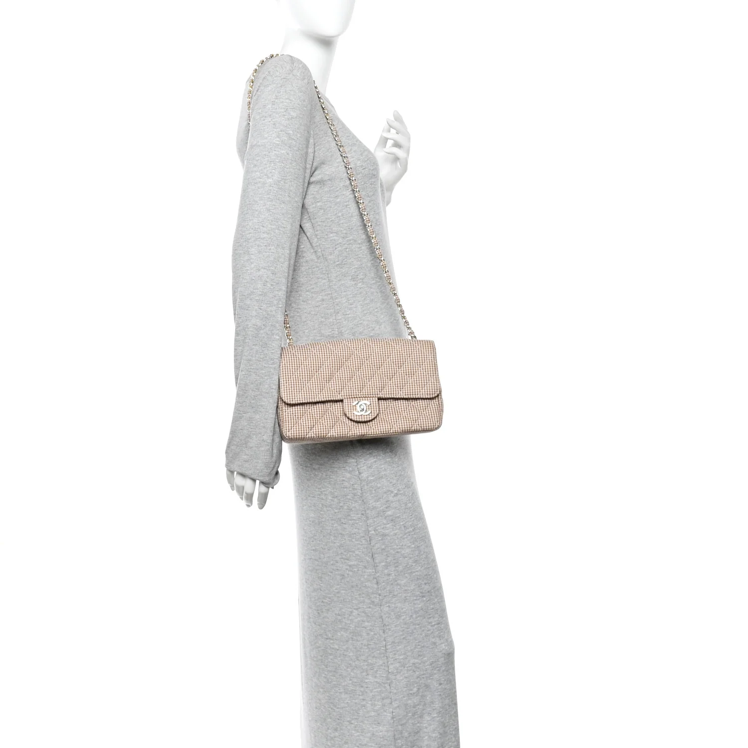 Toile Gingham Medium Single Flap Beige - Image 2