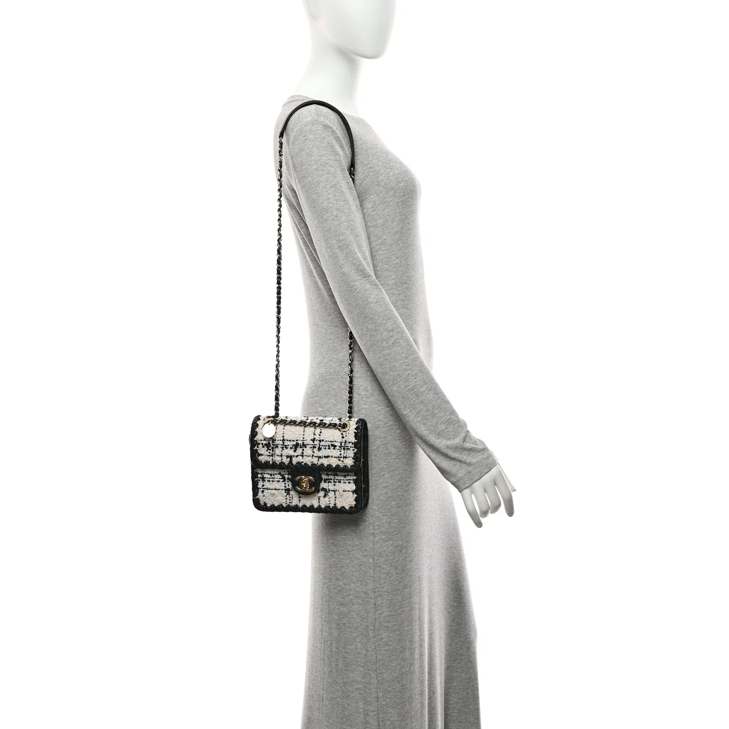 Tweed Braided Calfskin Mini My Own Frame Flap Grey Black - Image 2