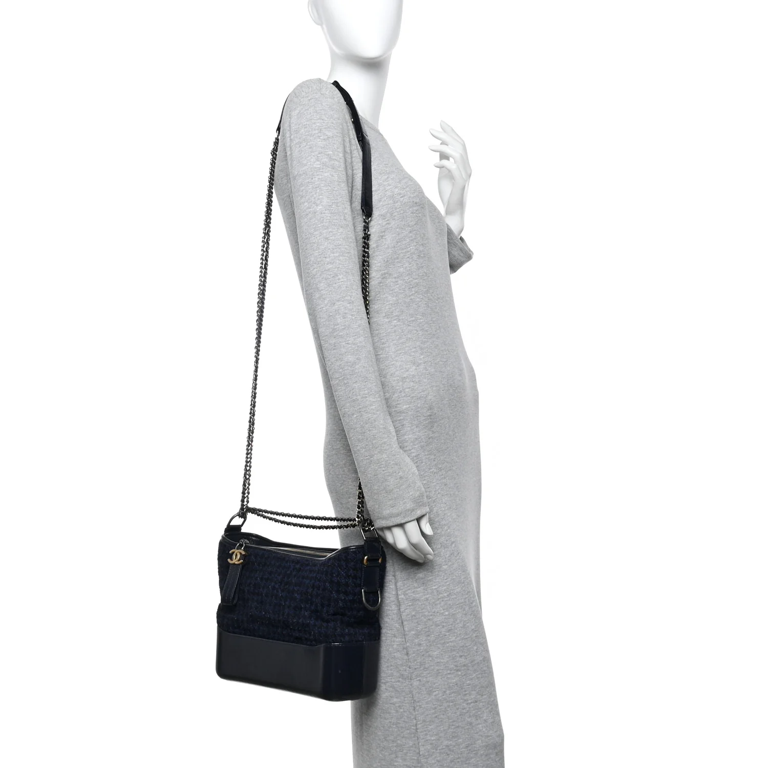 Tweed Calfskin Quilted Medium Gabrielle Hobo Black Blue - Image 2