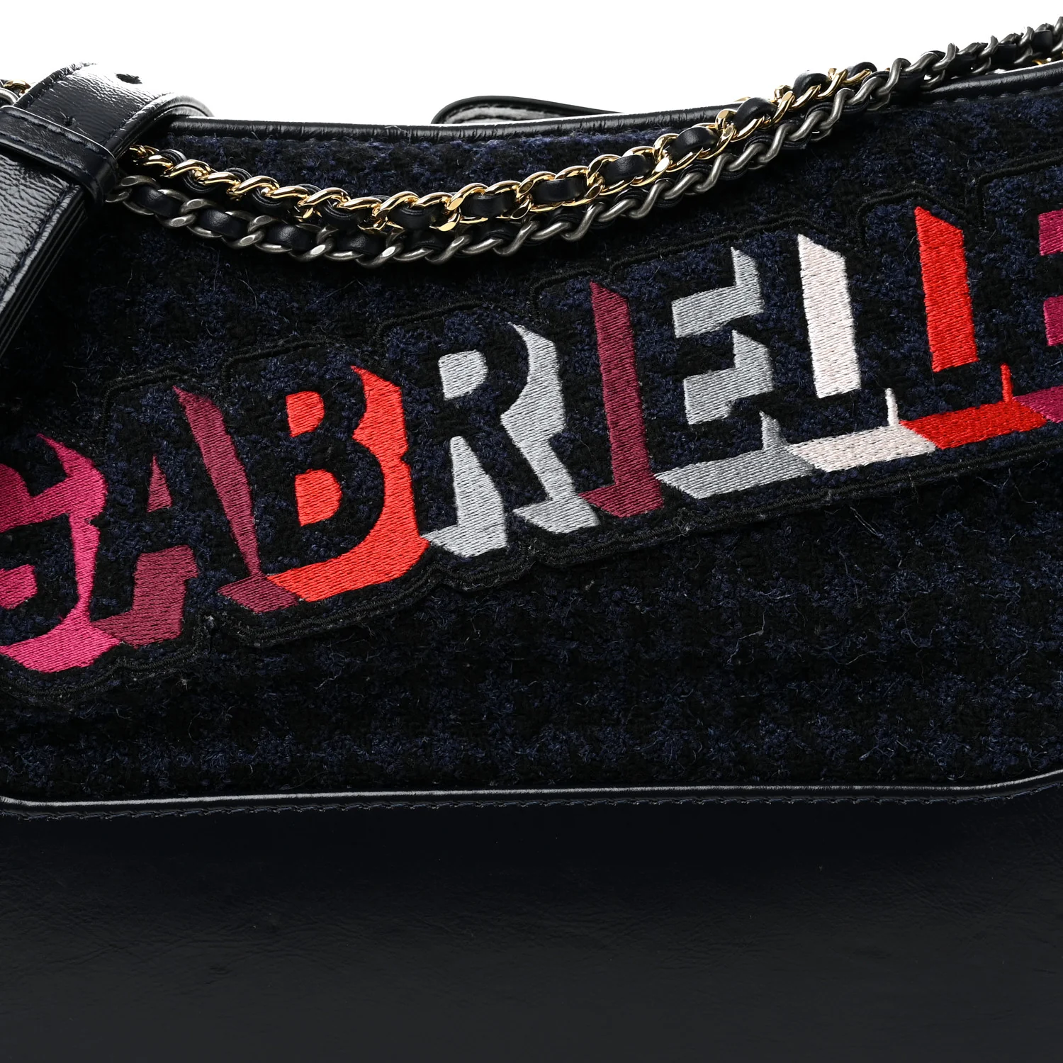 Tweed Calfskin Quilted Medium Gabrielle Hobo Black Blue - Image 8