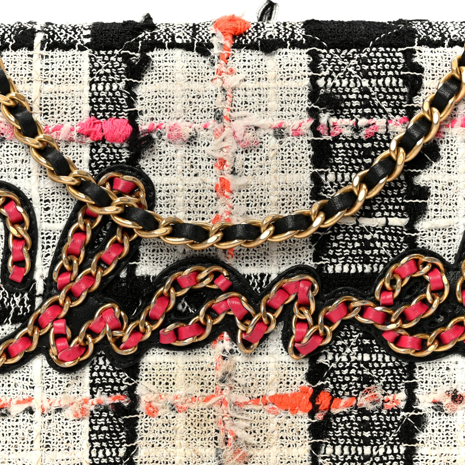 Tweed Calfskin Signe Wallet On Chain WOC Black Pink Orange - Image 9