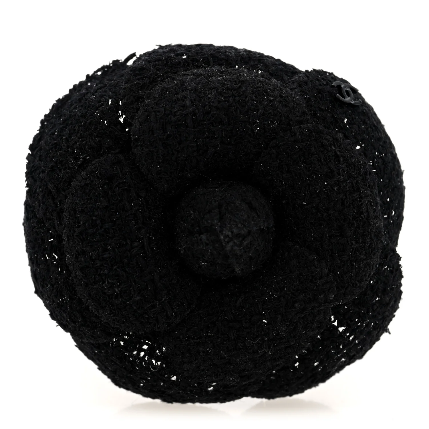 Tweed Camellia CC Pin Brooch Black