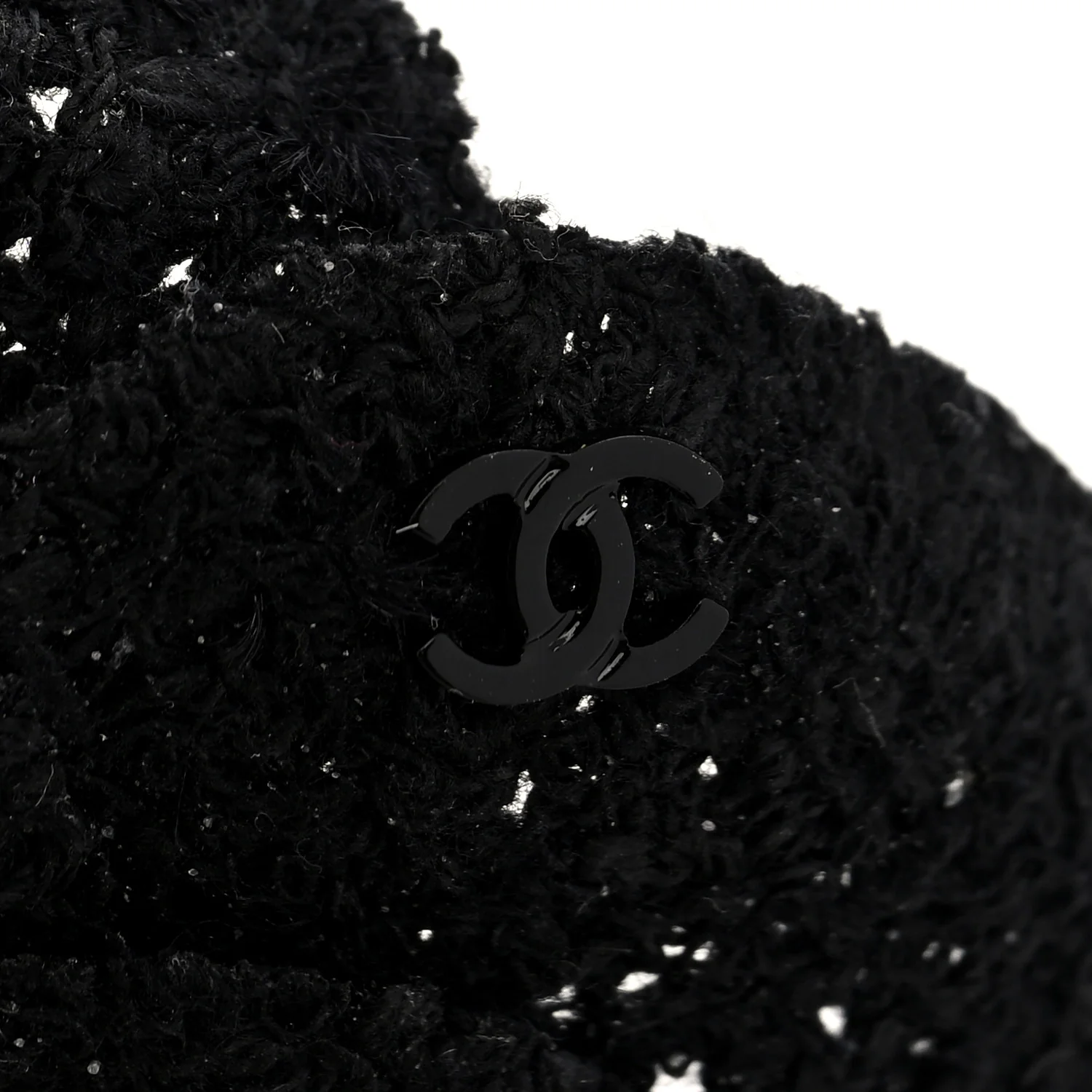 Tweed Camellia CC Pin Brooch Black - Image 3