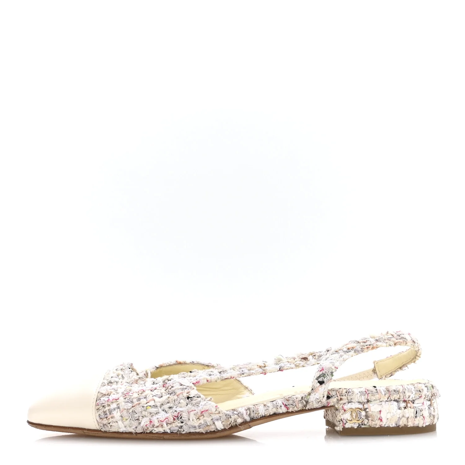 Tweed Cap Toe CC Slingback Flat 37 White