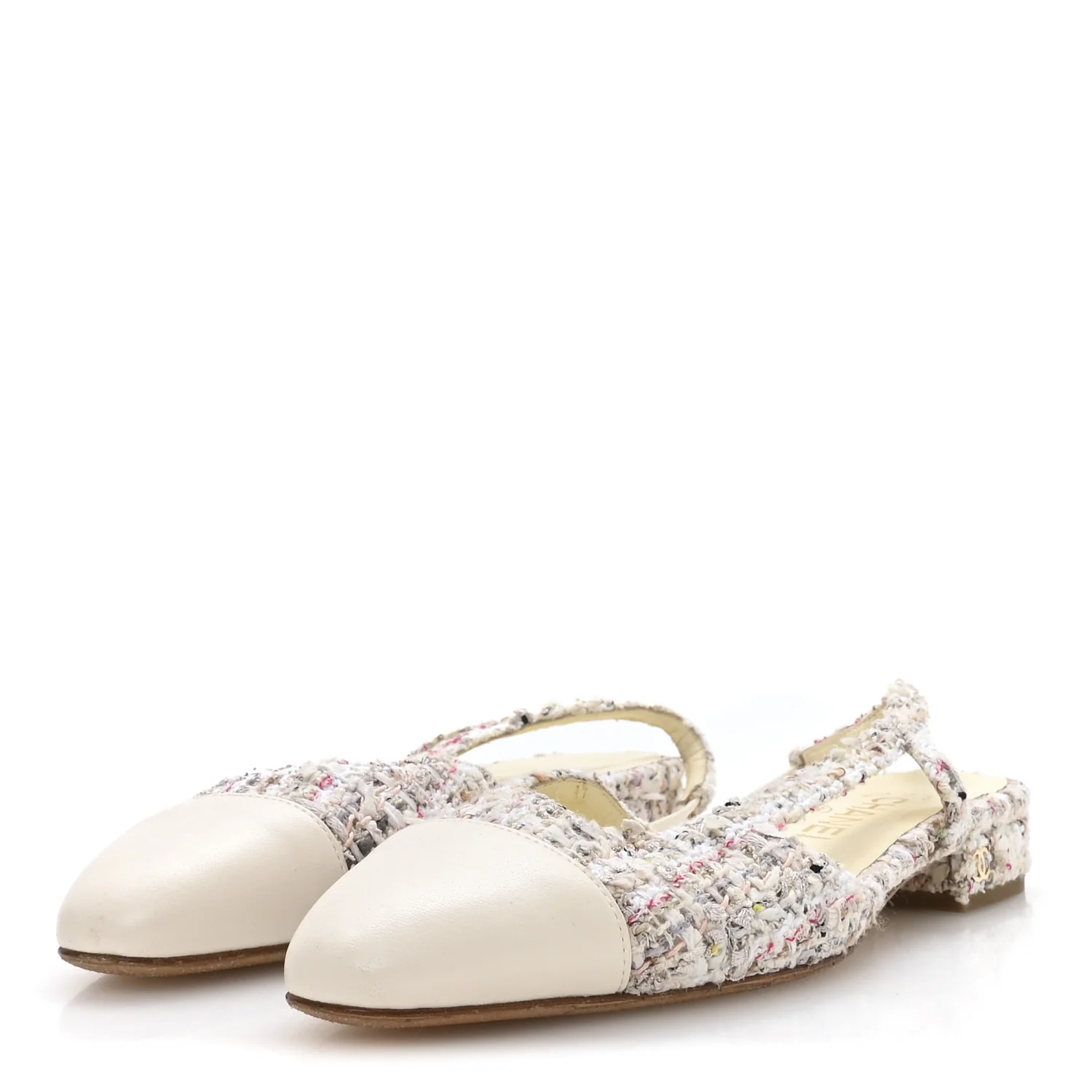 Tweed Cap Toe CC Slingback Flat 37 White - Image 4