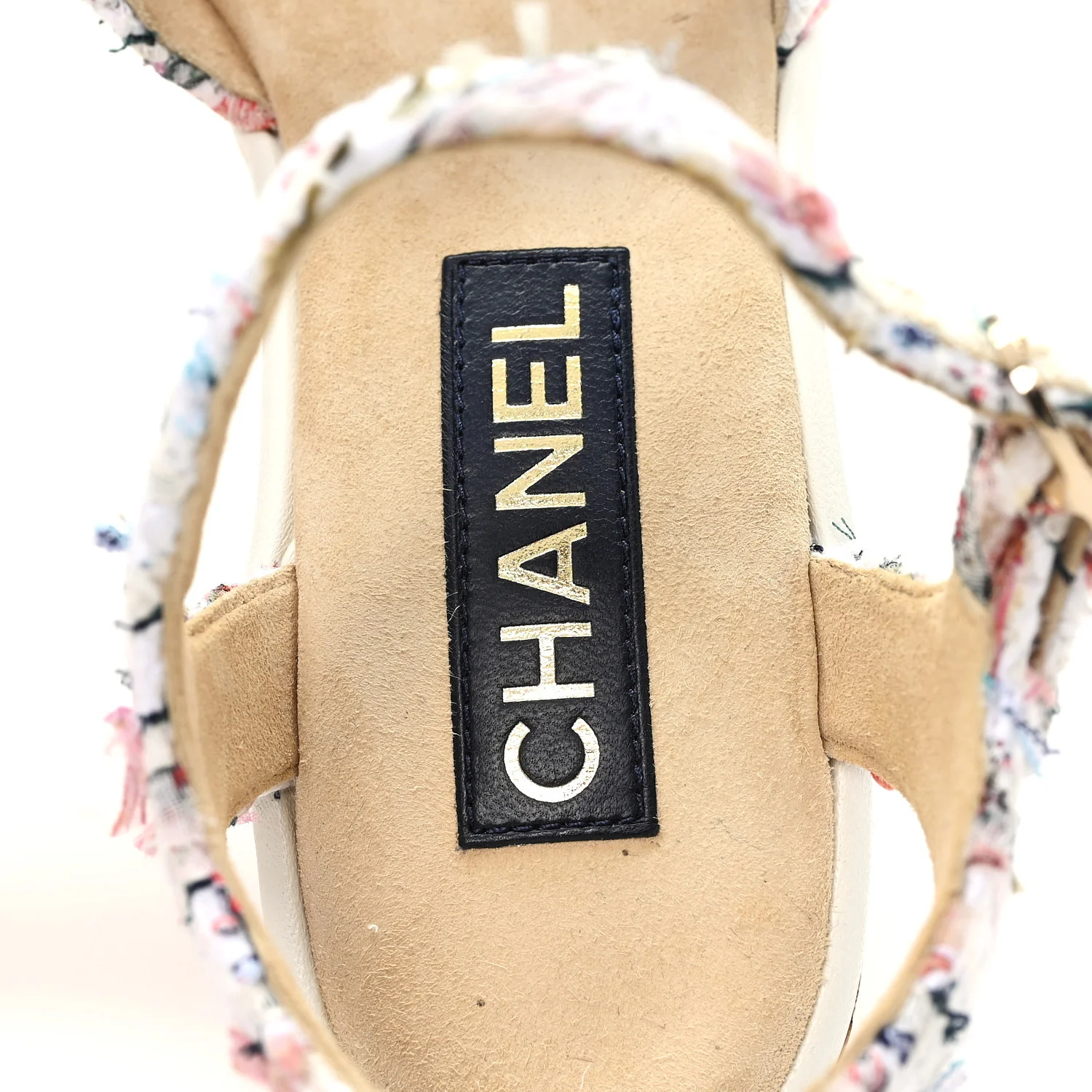 Tweed Cork CC Wedge Sandals 39 Ecru Pink Blue Green - Image 8