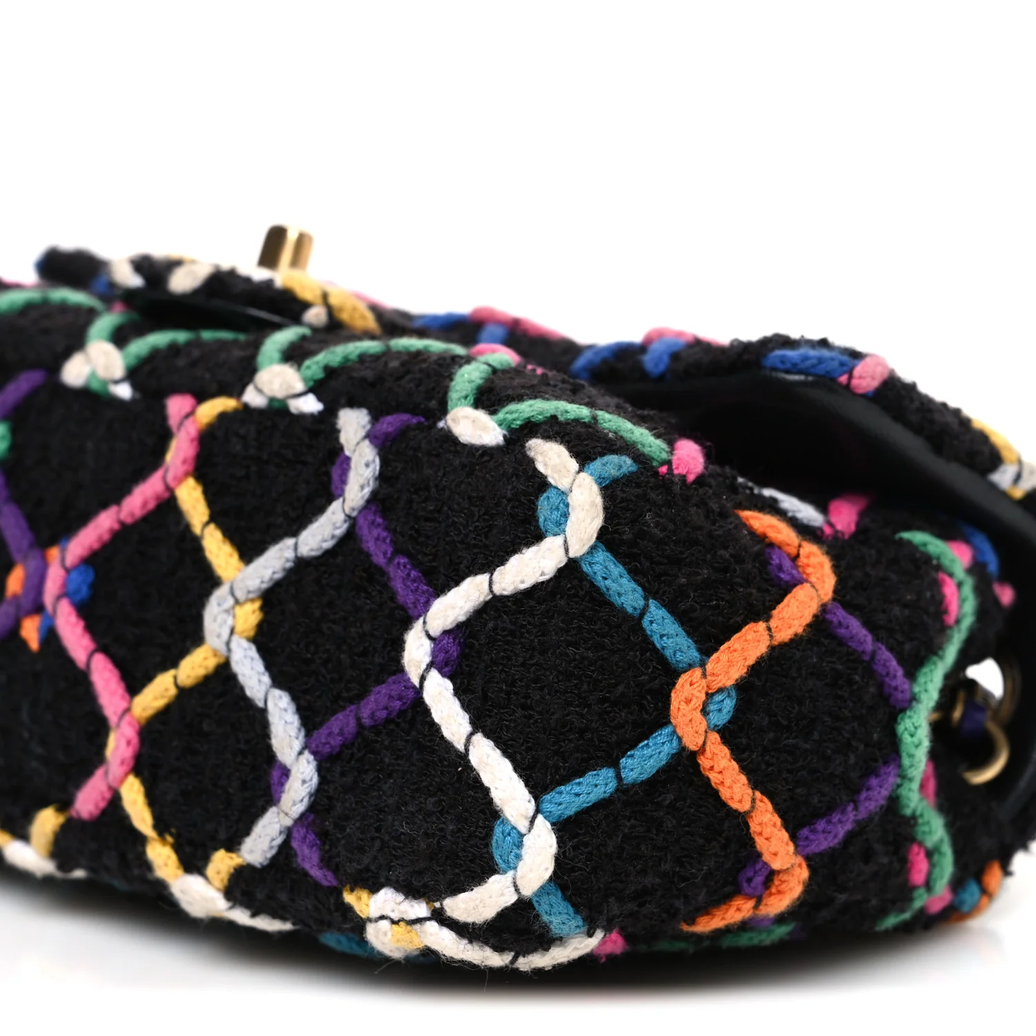 Tweed Diamond Threaded Mini Rectangular Pearl Crush Flap Black Multicolor - Image 10