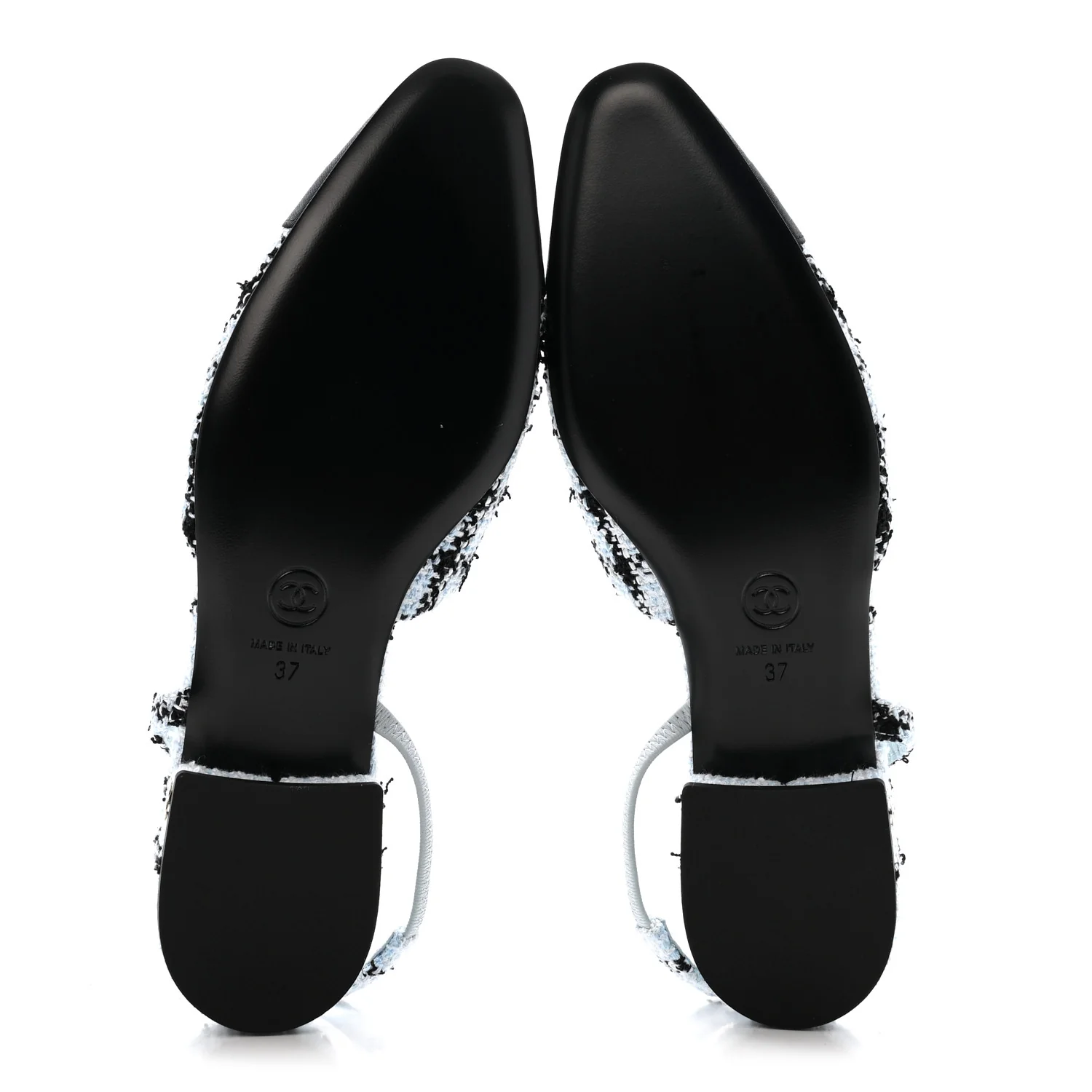 Tweed Grosgrain Cap Toe Slingback Flats 37 Blue White Black - Image 6