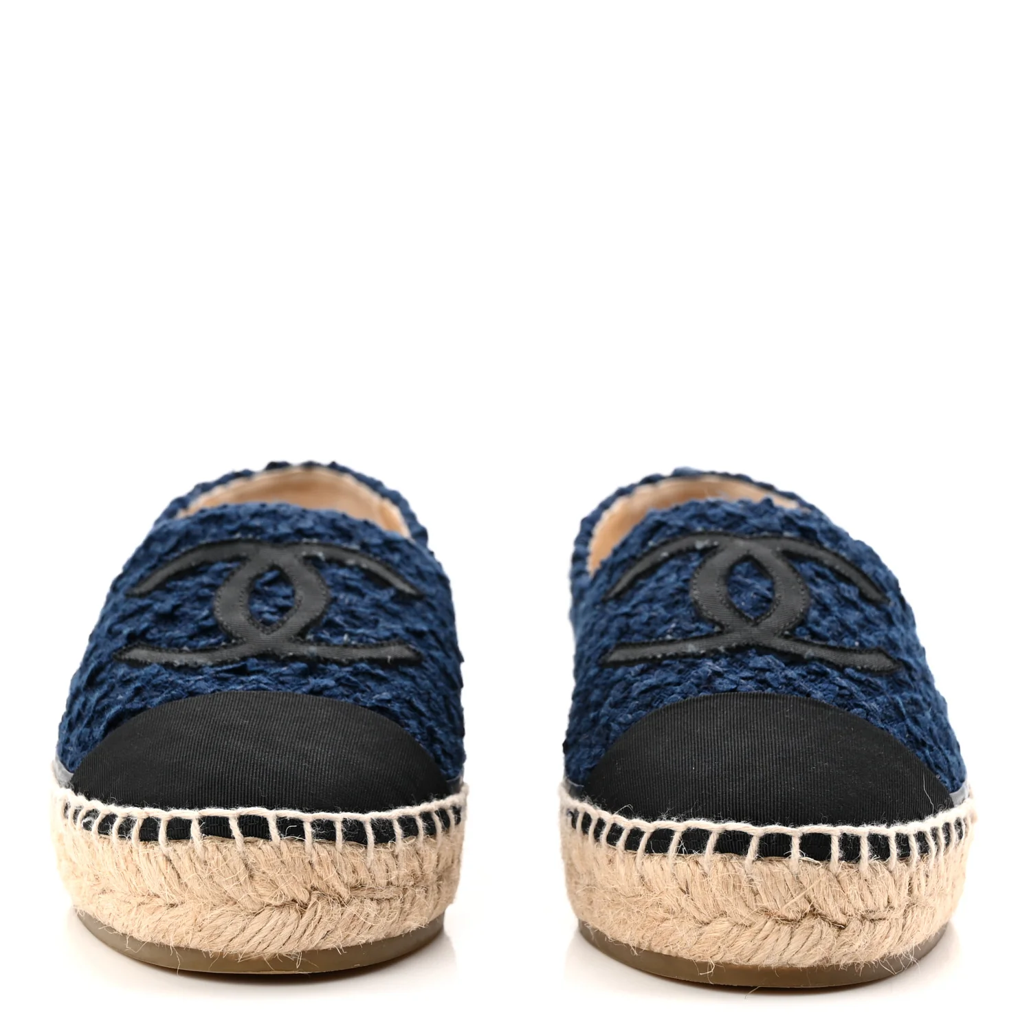Tweed Grosgrain CC Espadrilles 37 Navy Black - Image 3
